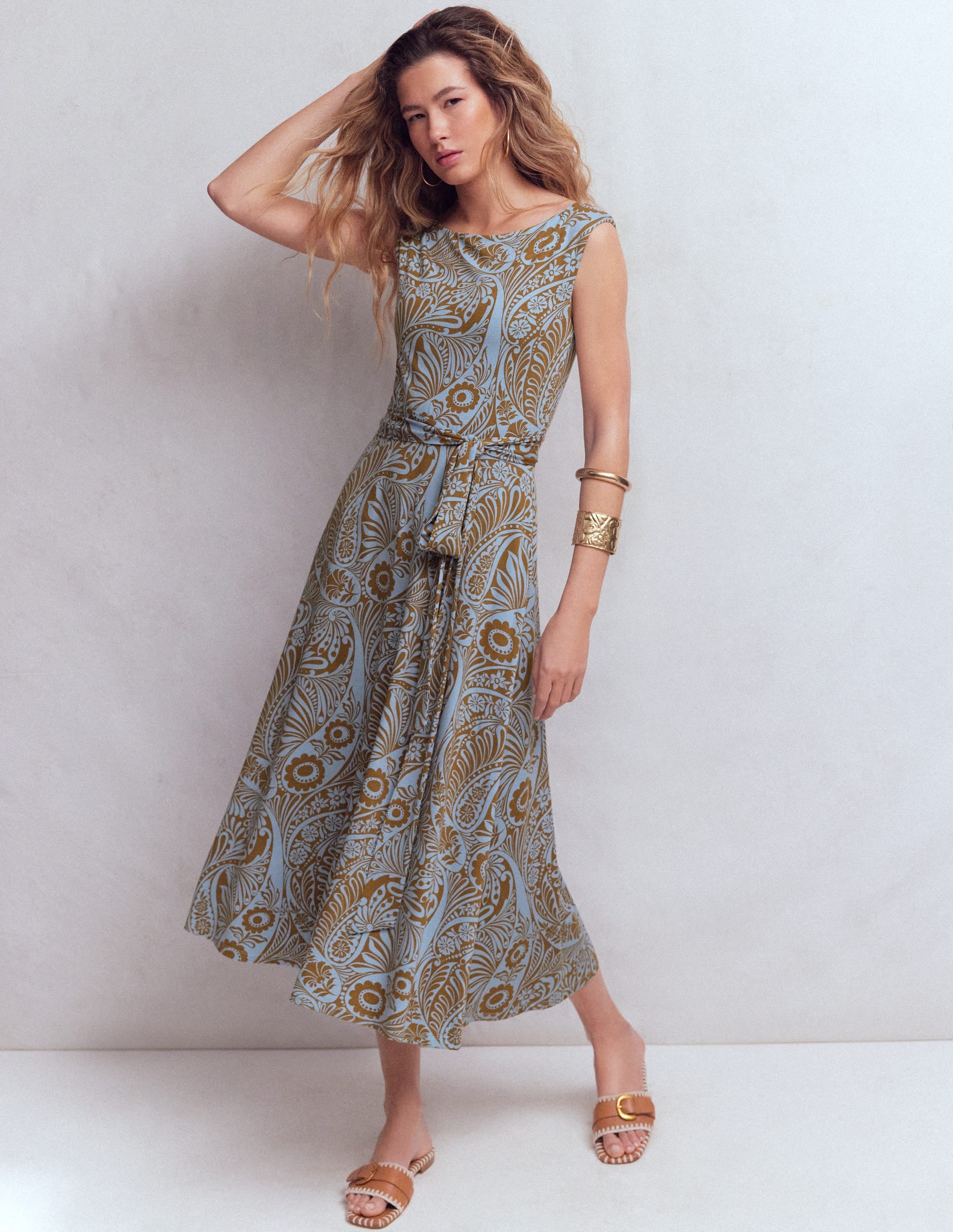 Tamsin Jersey Midi Dress-Blue, Enchanted Paisley - Image 4