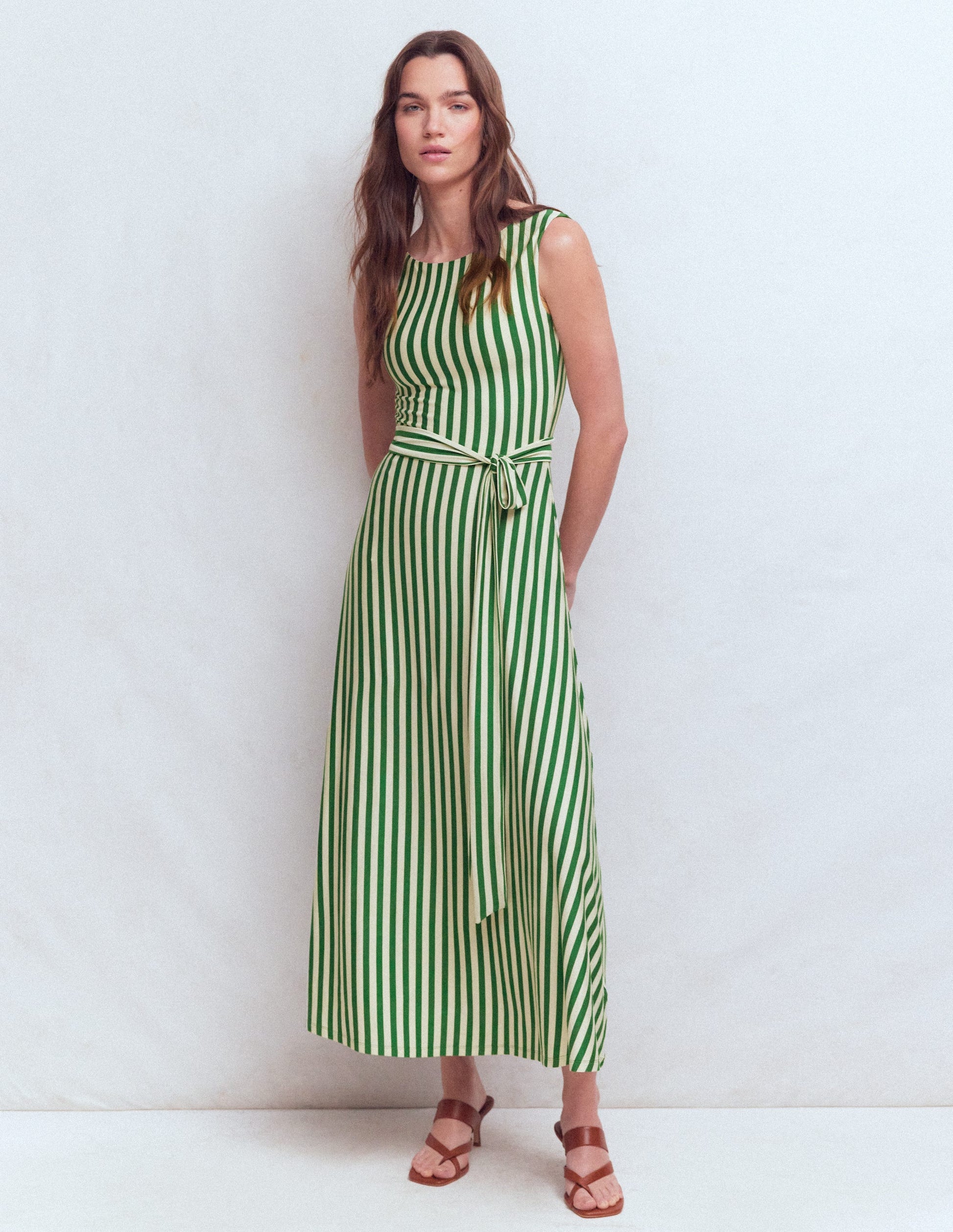 Tamsin Jersey Midi Dress-Fresh Green and Ivory Stripe-4