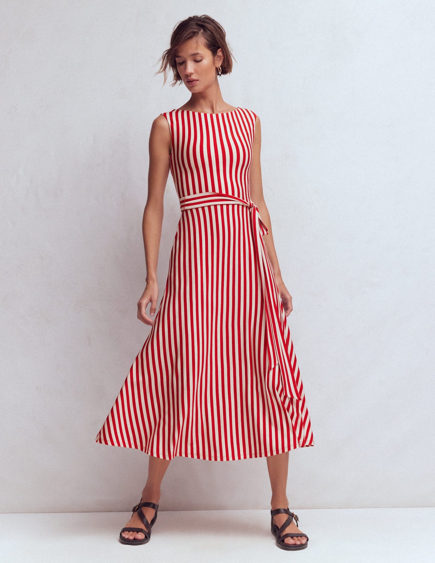 Tamsin Jersey Midi Dress-Merida Red, Ivory Stripe