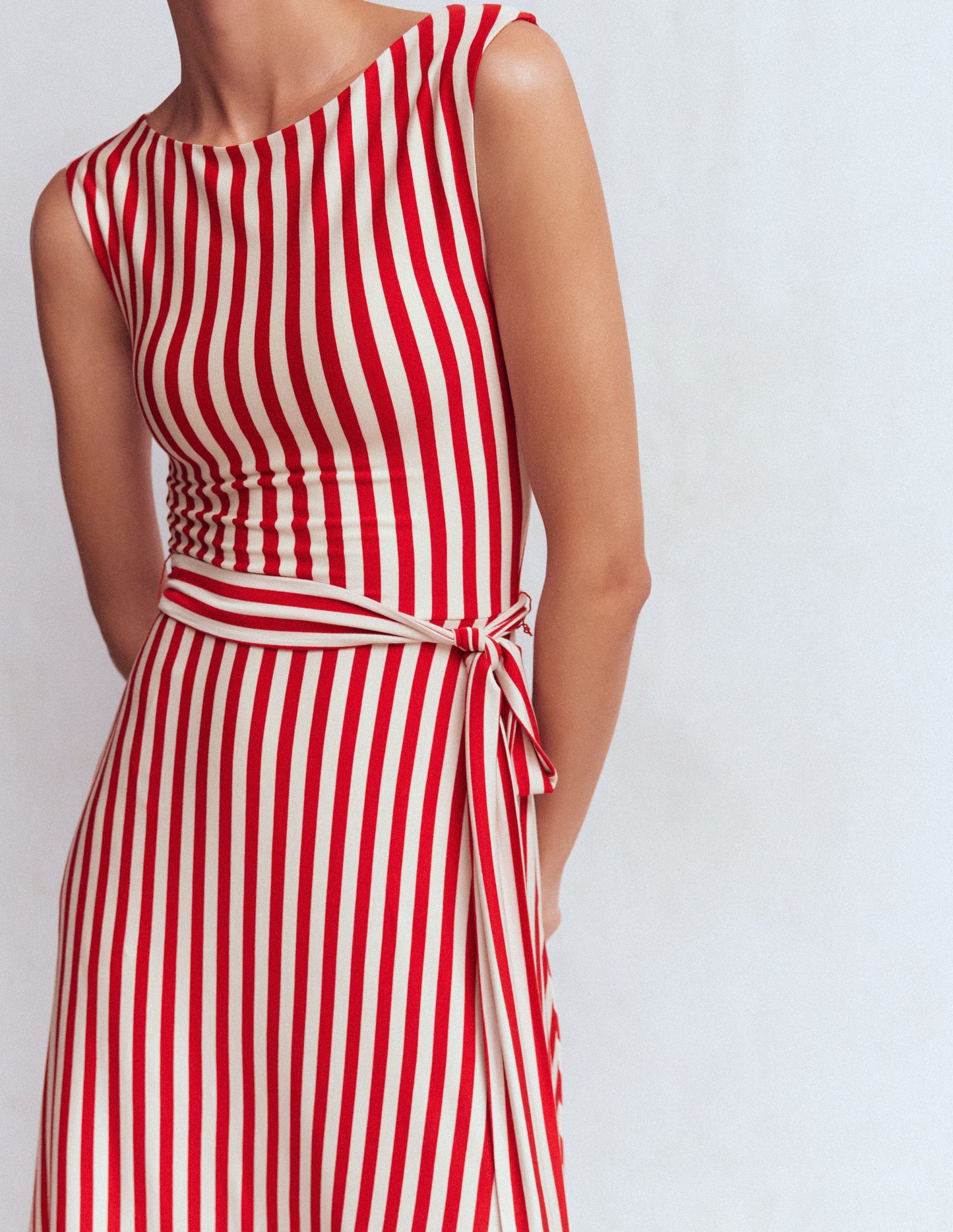 Tamsin Jersey Midi Dress-Merida Red, Ivory Stripe