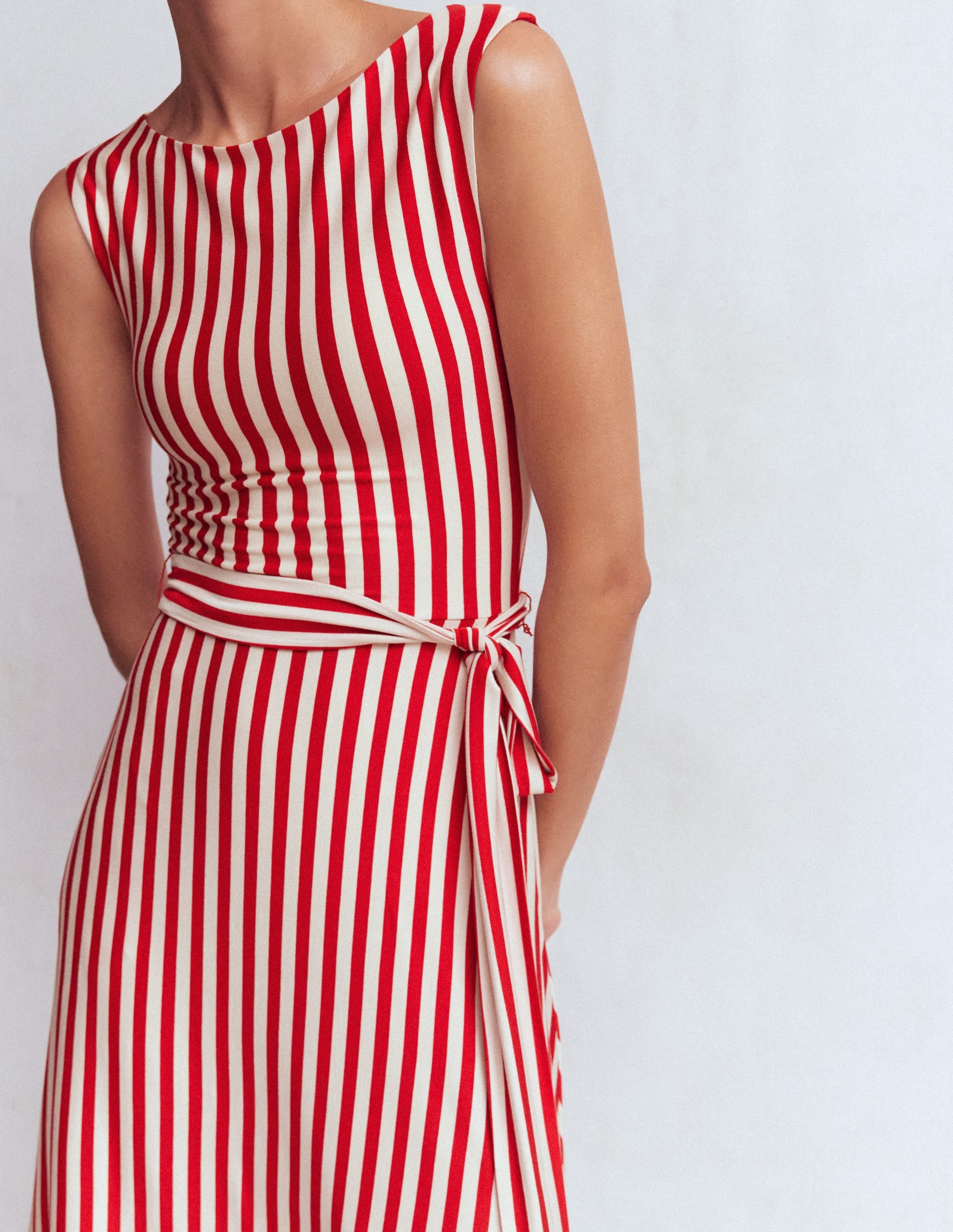 Tamsin Jersey Midi Dress-Merida Red and Ivory Stripe - Image 2