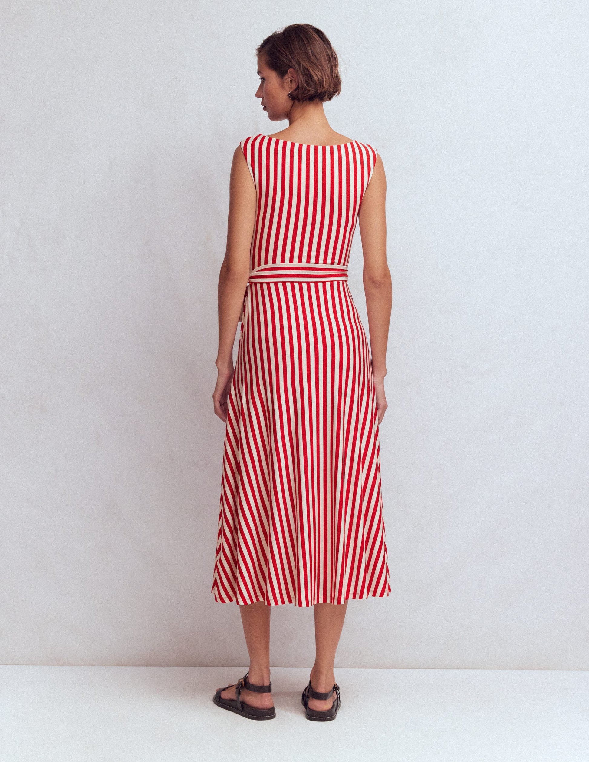 Tamsin Jersey Midi Dress-Merida Red, Ivory Stripe-3