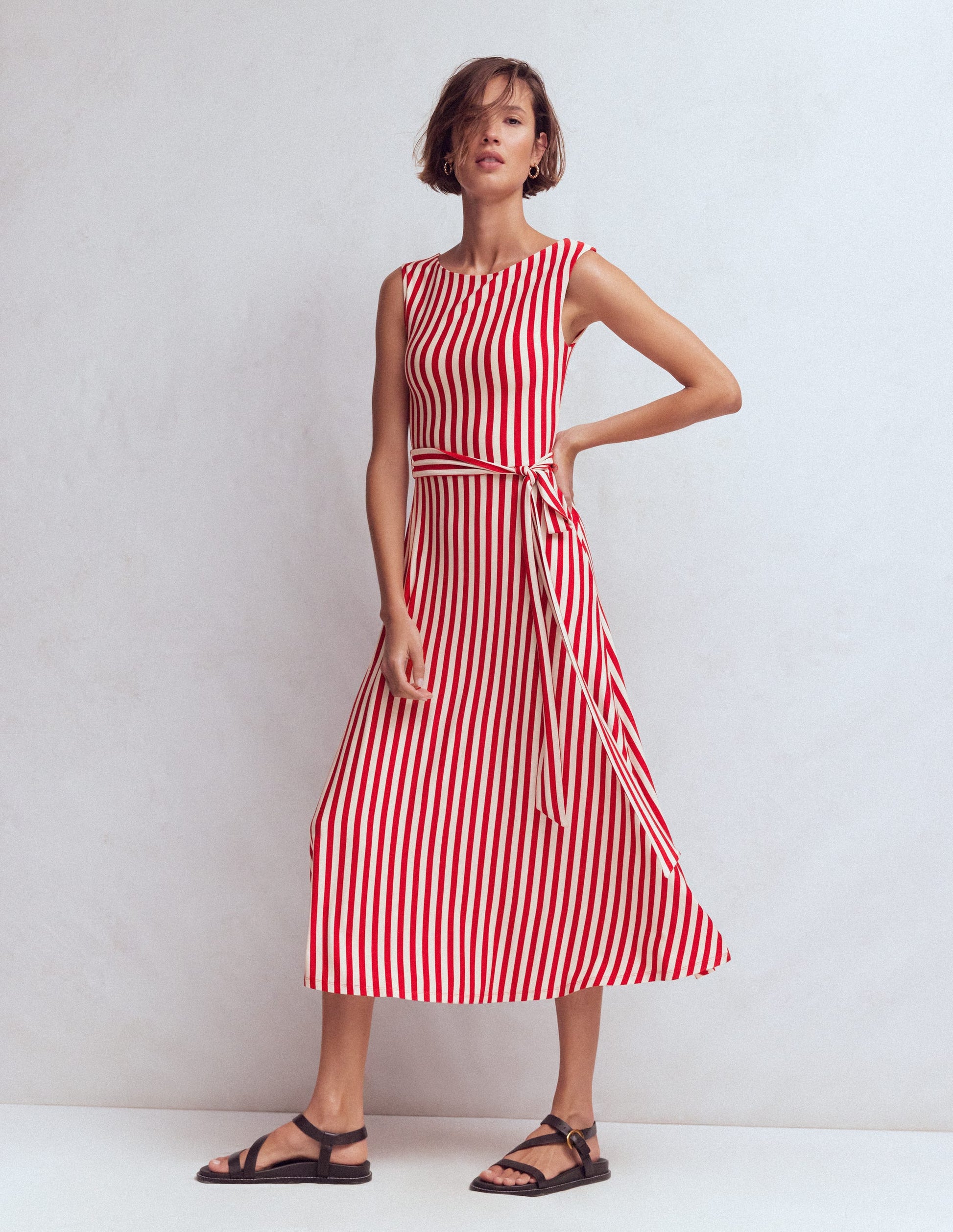 Tamsin Jersey Midi Dress-Merida Red, Ivory Stripe-4