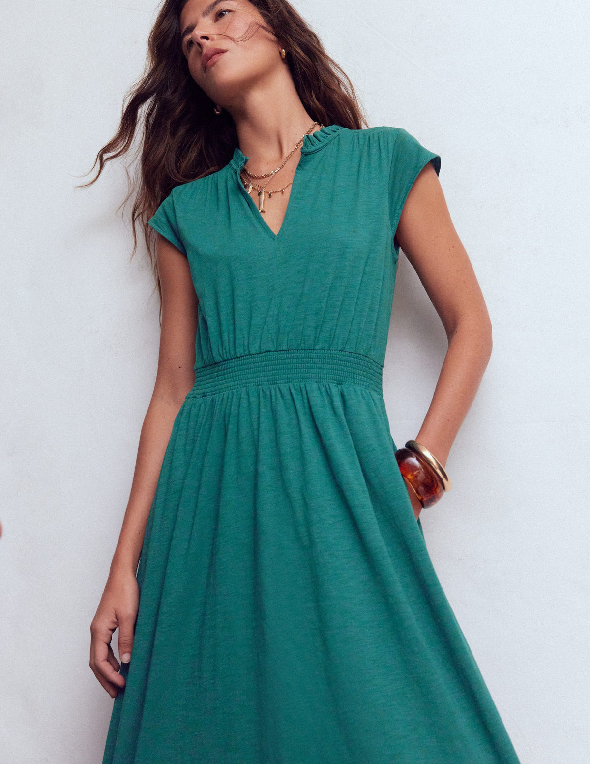 Alba Smocked Jersey Midi Dress-Drake Green - Image 2
