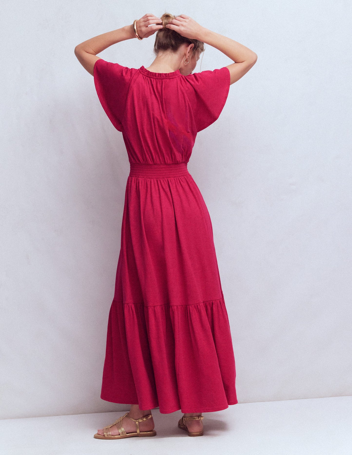 Tala Tiered Jersey Maxi Dress-Pomegranate