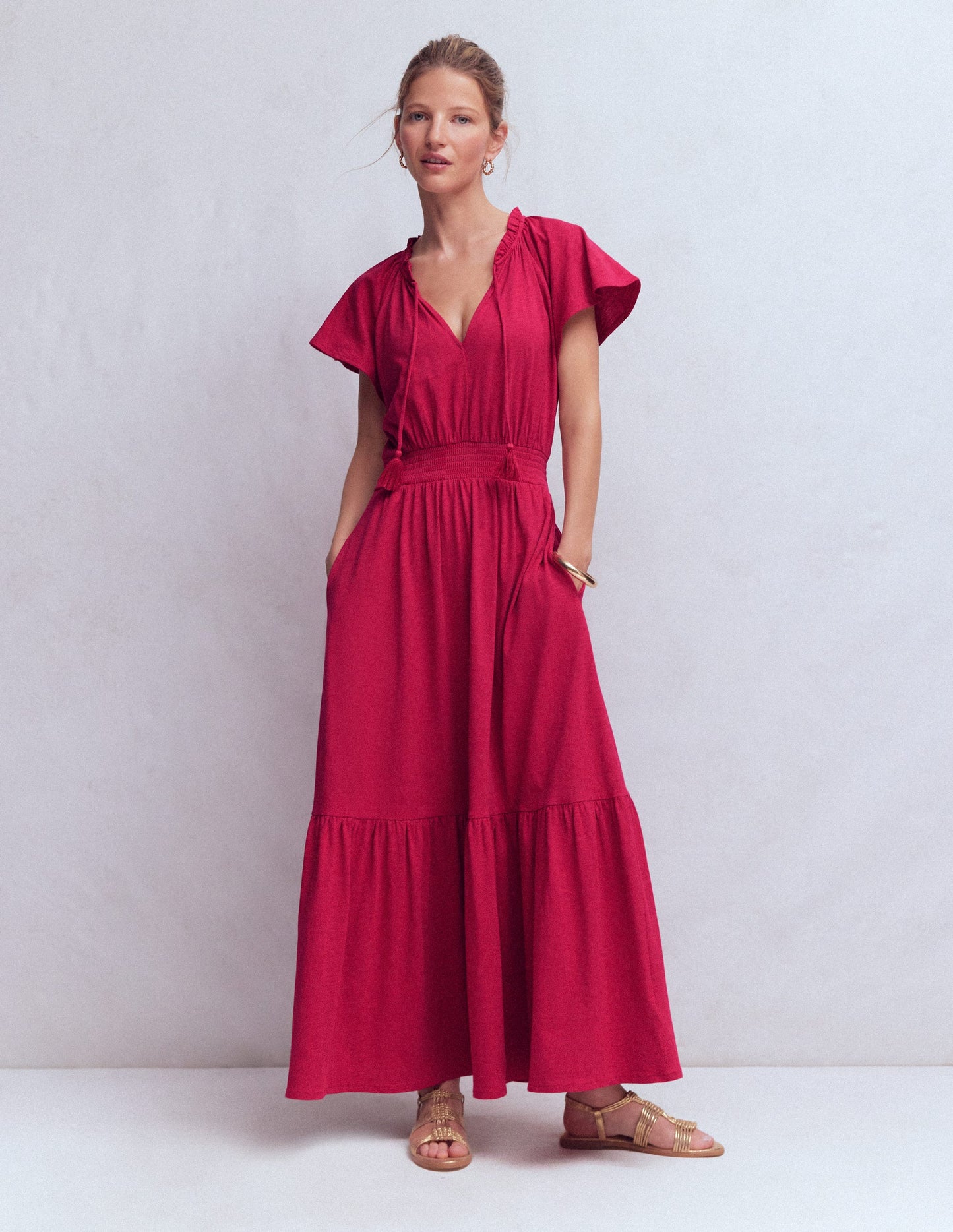 Tala Tiered Jersey Maxi Dress-Pomegranate