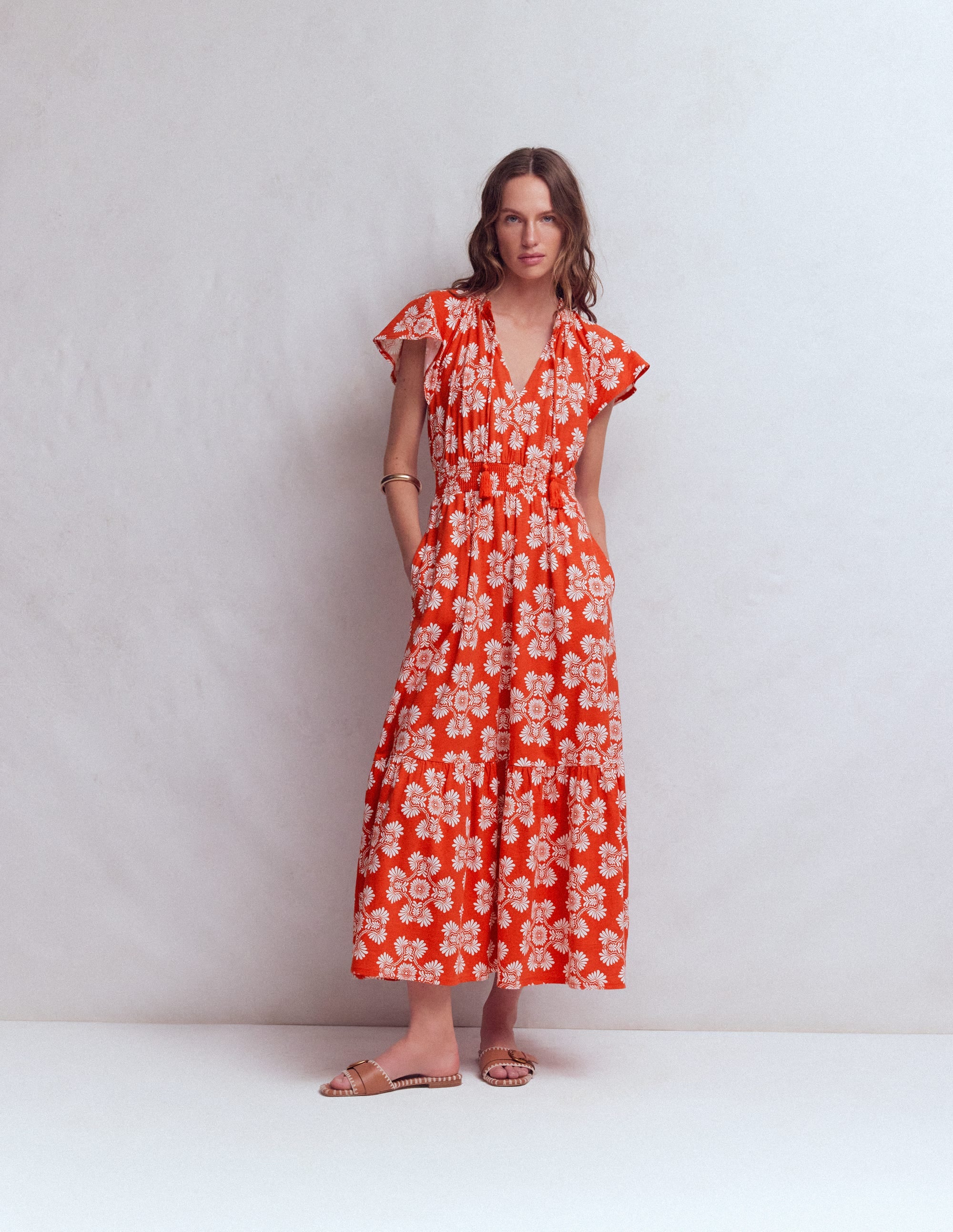 Tala Tiered Jersey Maxi Dress-Blood Orange, Botanical Charm - Image 4