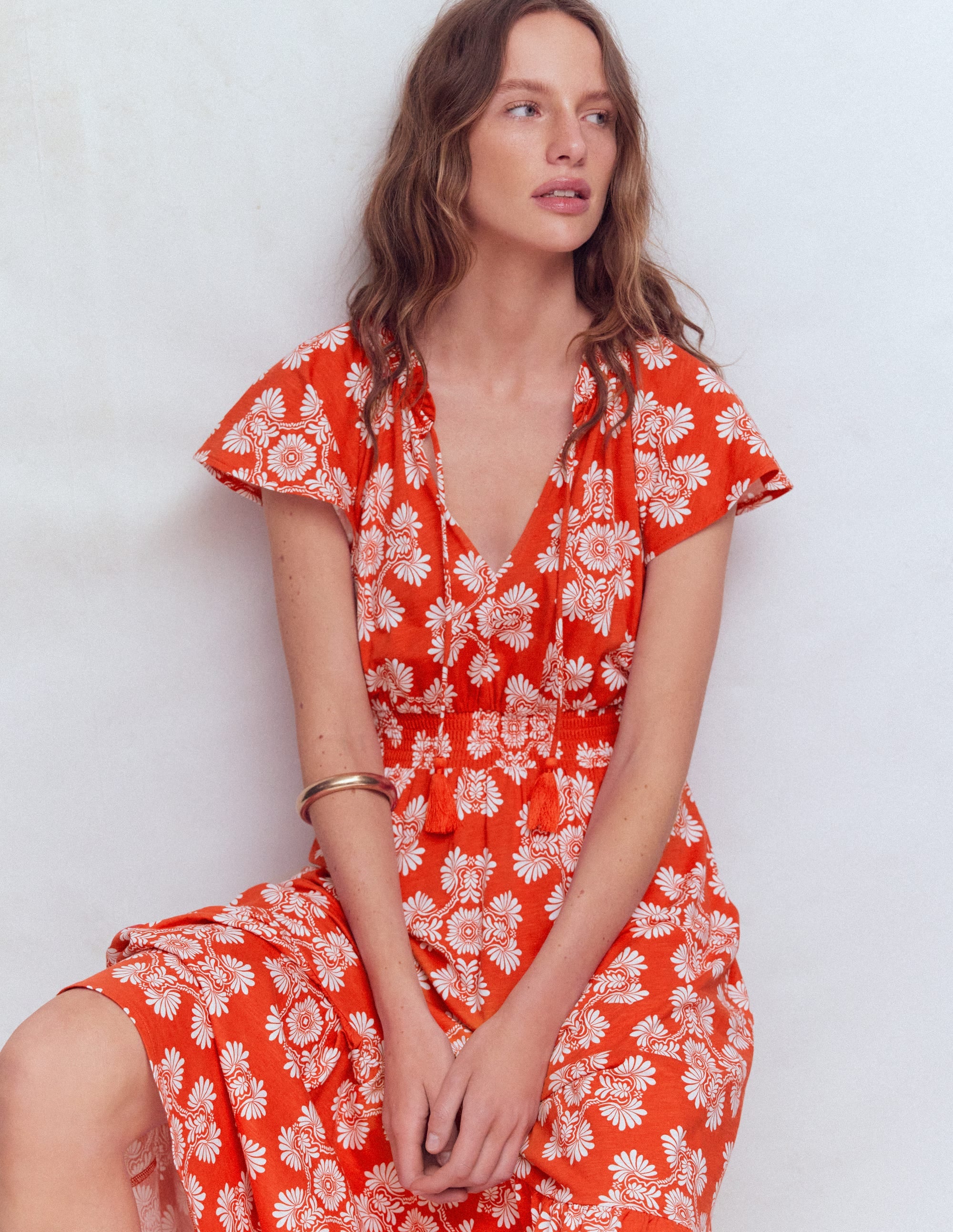 Tala Tiered Jersey Maxi Dress-Blood Orange, Botanical Charm - Image 5