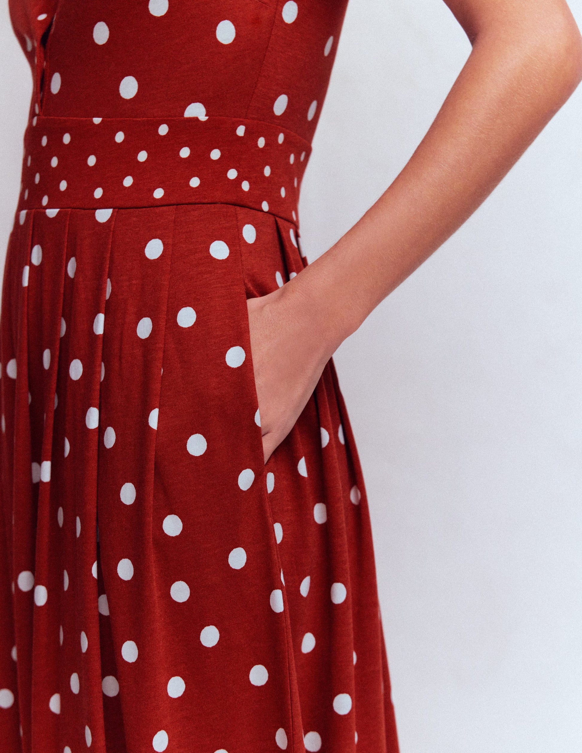 Amber Pleat Jersey Midi Dress-Burnt Orange, Painted Dot | Boden UK Amber Pleat Jersey Midi Dress-Burnt Orange, Painted Dot | Boden UK