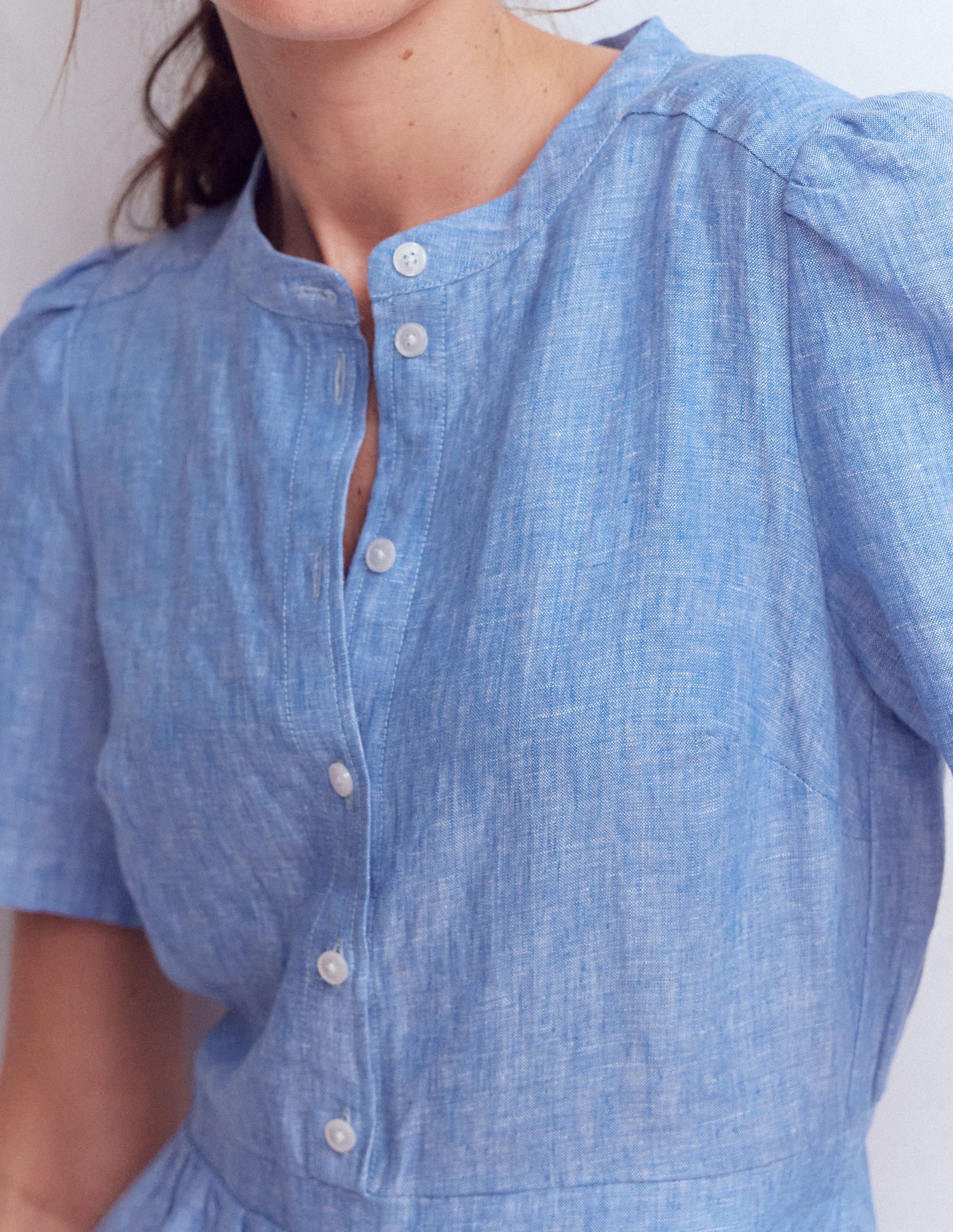Ivy Button Linen Midi Dress-Summer Blue Chambray - Image 2
