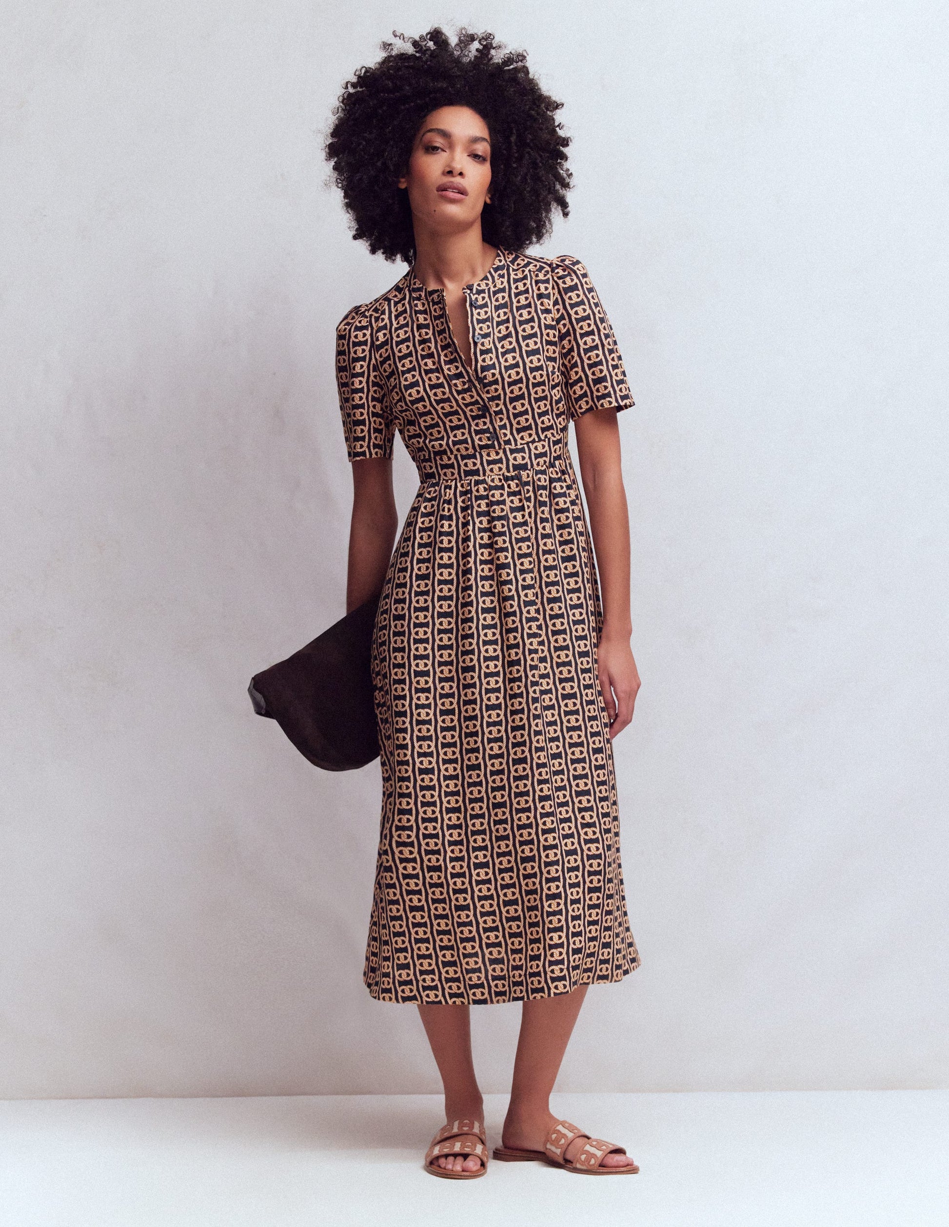 Ivy Linen Midi Dress-French Navy, Rope Trellis-1