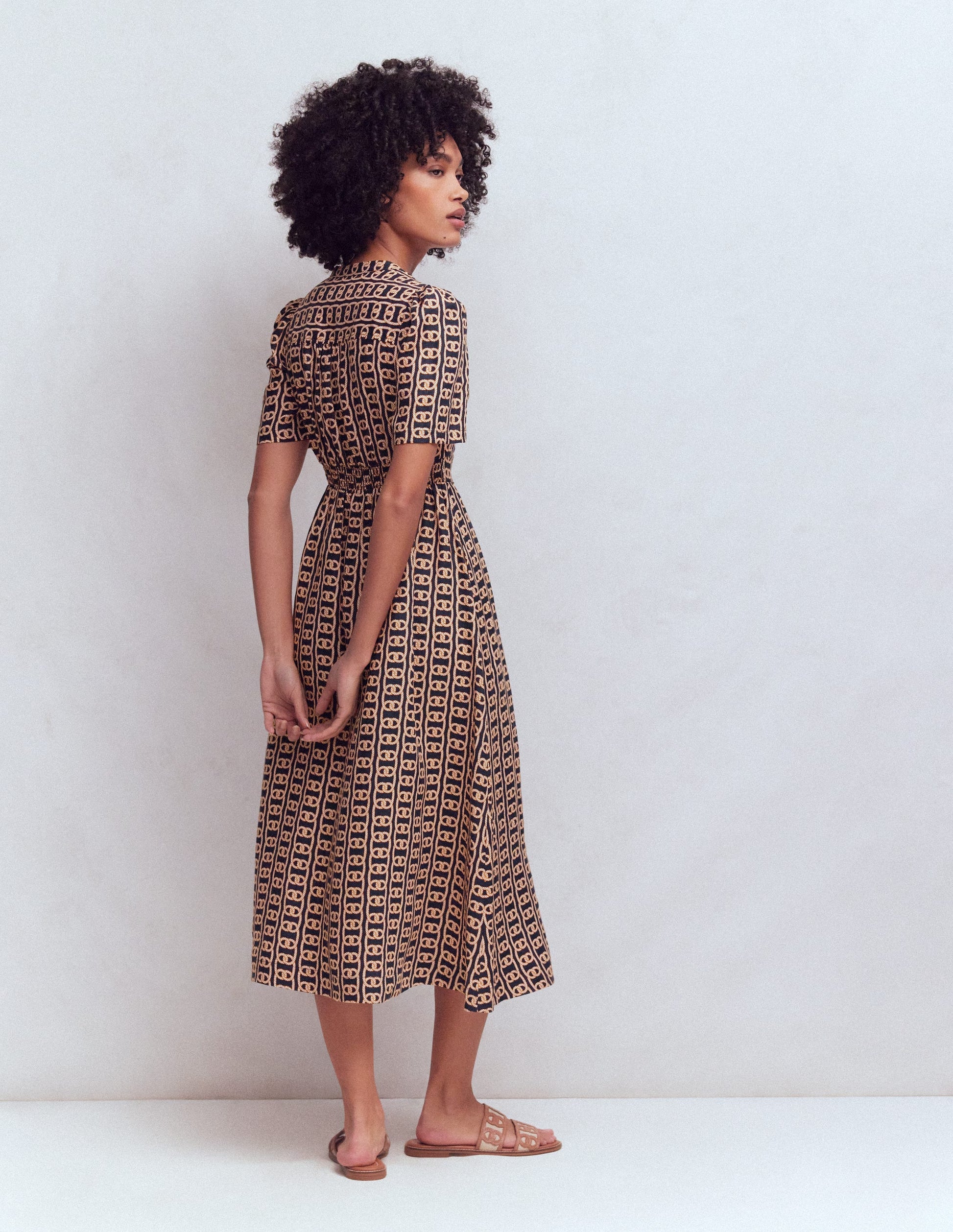 Ivy Linen Midi Dress-French Navy, Rope Trellis-3