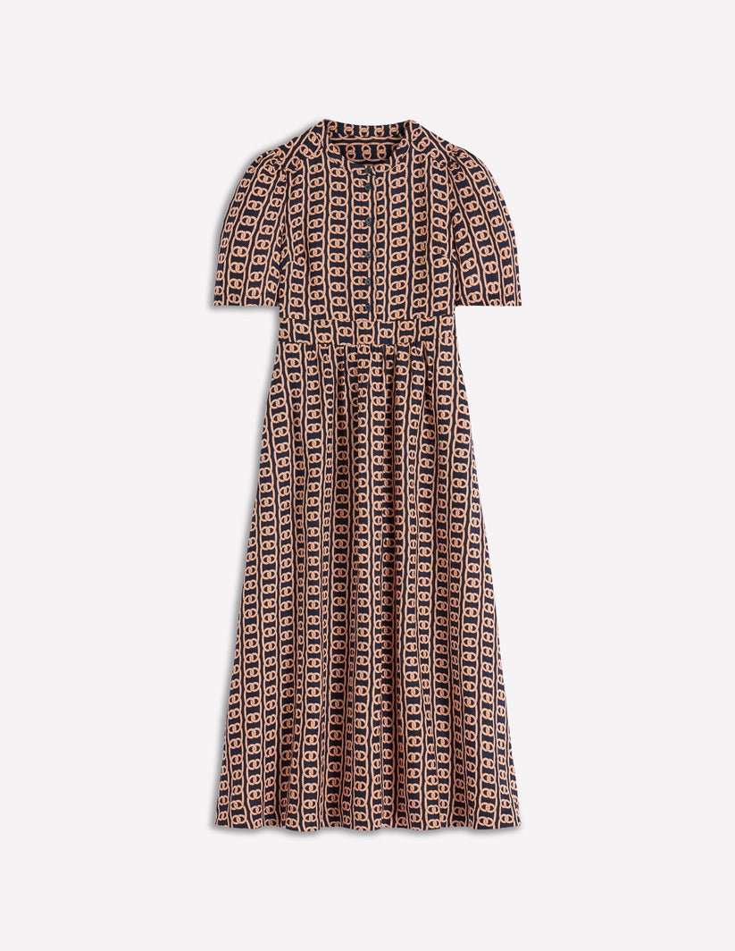 Ivy Placket Linen Midi Dress-French Navy, Rope Trellis | Boden AU