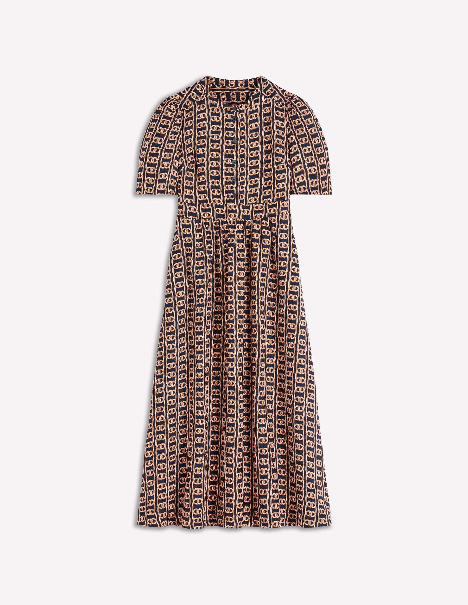 Ivy Linen Midi Dress-French Navy, Rope Trellis-7