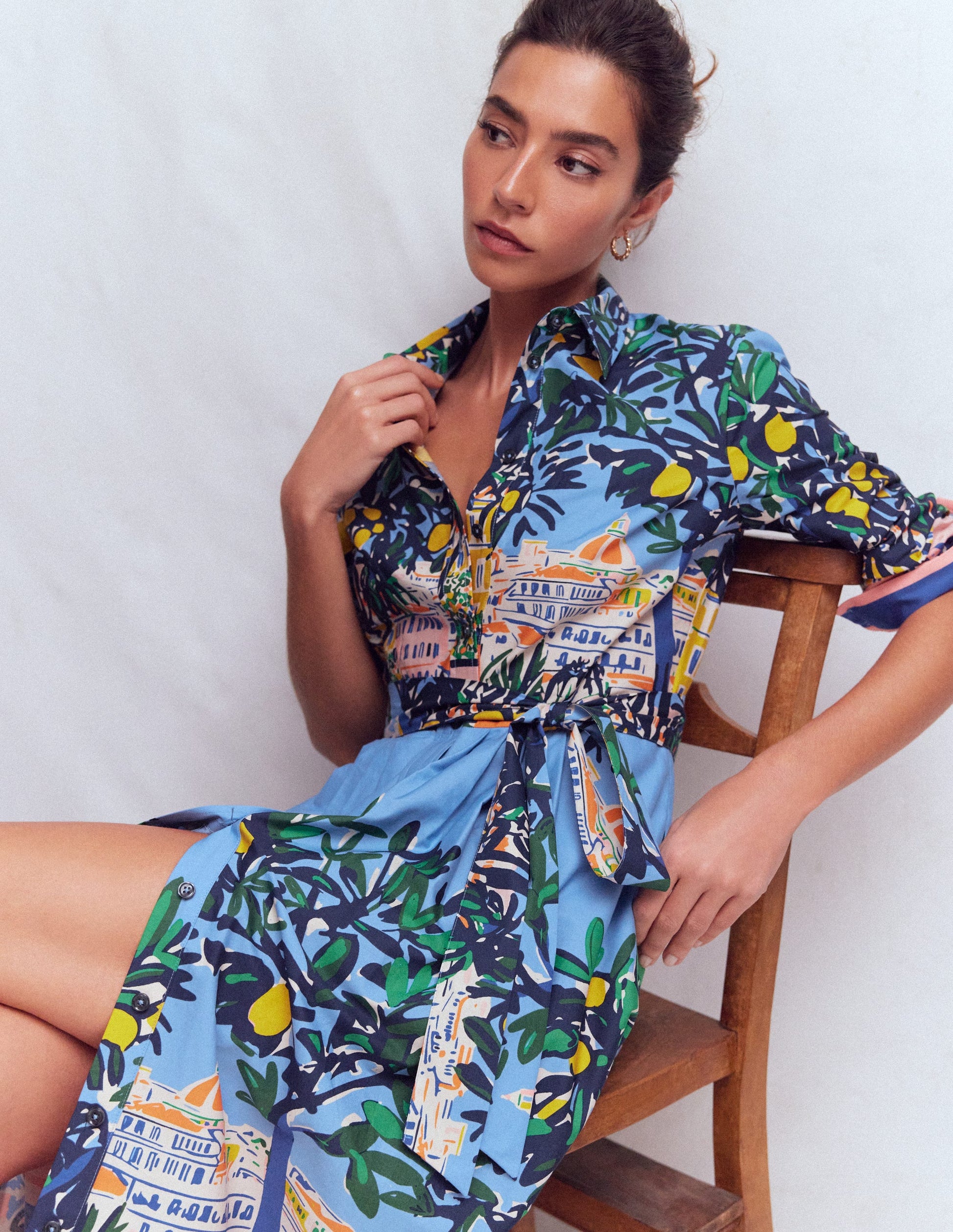 knee length dresses for ladies Alexa Long Sleeve Midi Dress-Multi Balcony Scene knee length dresses for ladies Alexa Long Sleeve Midi Dress-Multi Balcony Scene