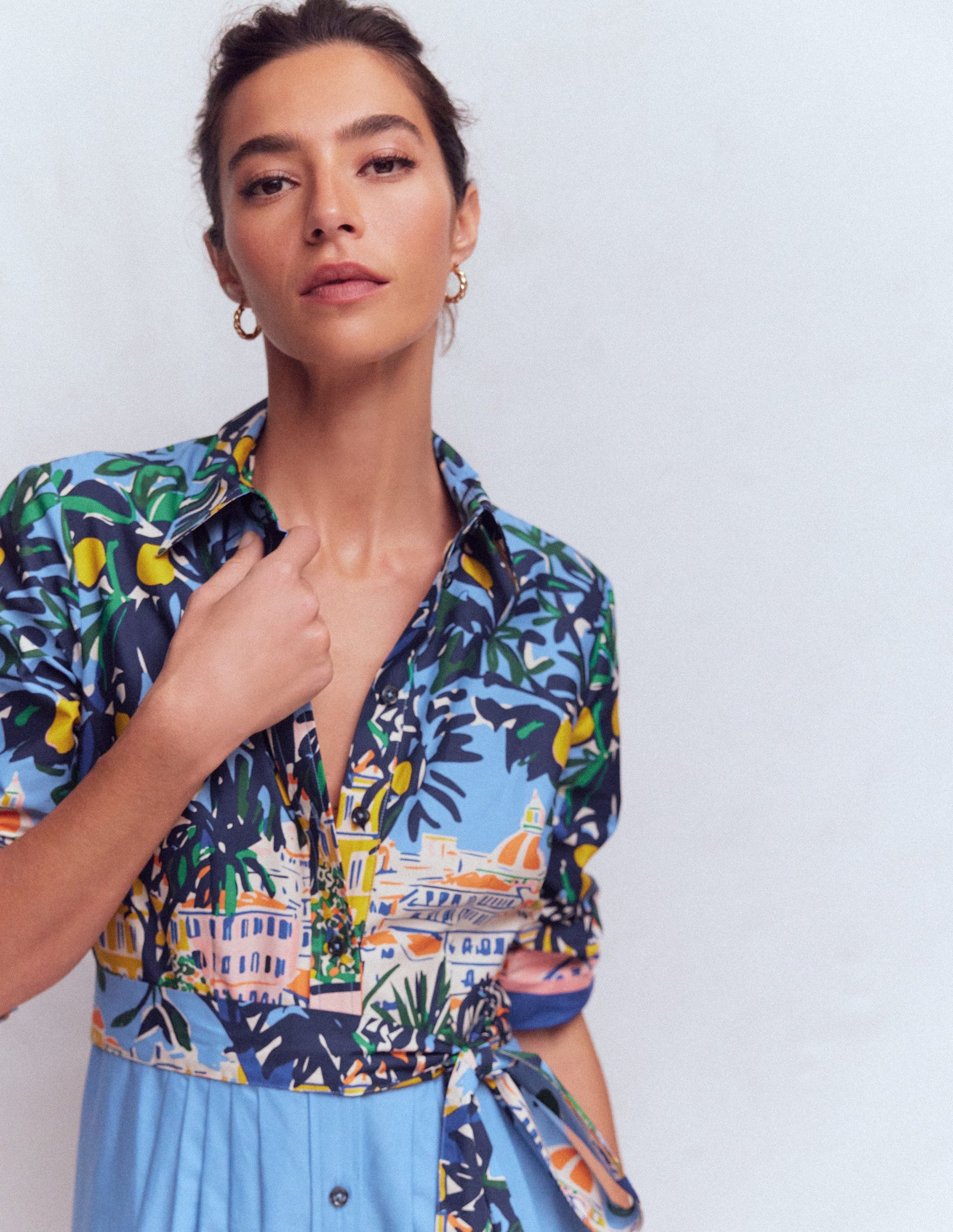 Alexa Long Sleeve Midi Dress-Multi Balcony Scene-2