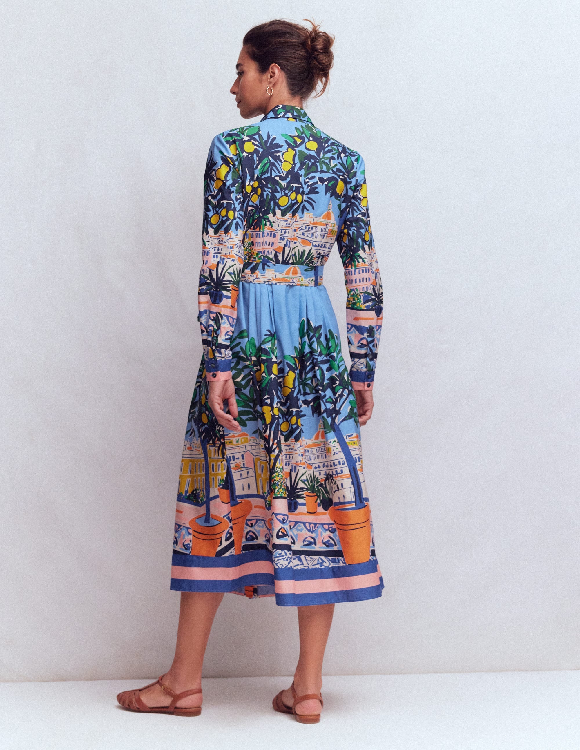 Alexa Cotton Midi Shirt Dress-Multi Balcony Scene - Image 3