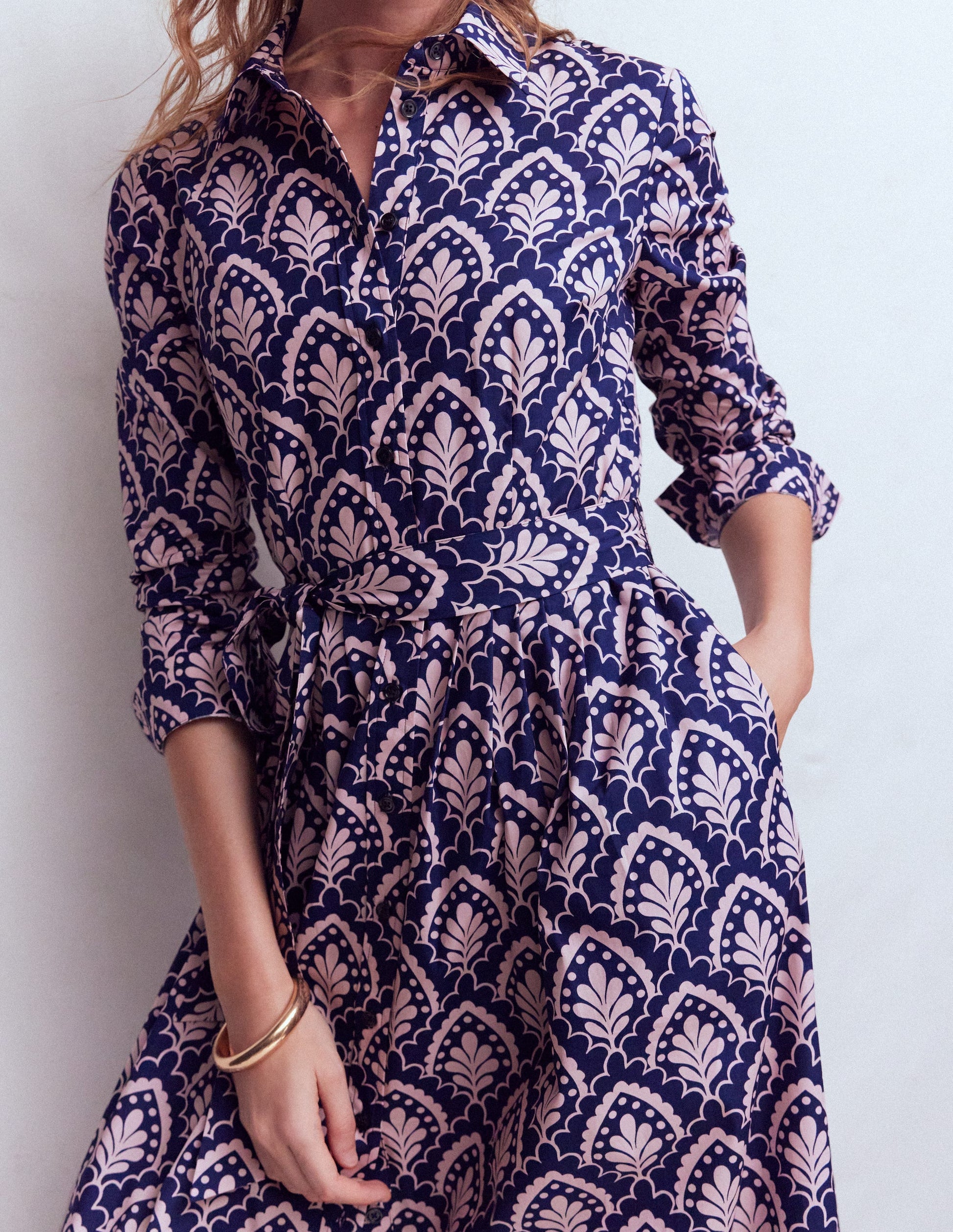 Alexa Cotton Midi Shirt Dress-Navy Petal Terrace-2