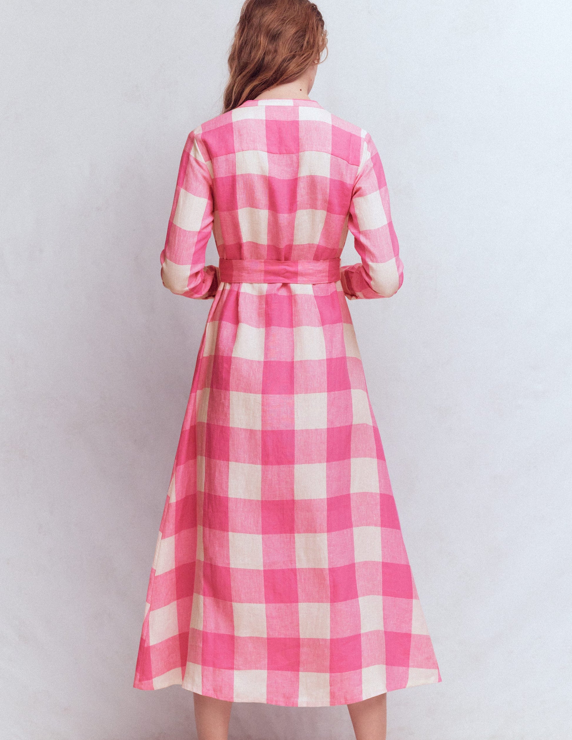 Mollie Linen Shirt Dress-Pink Punch Gingham-3