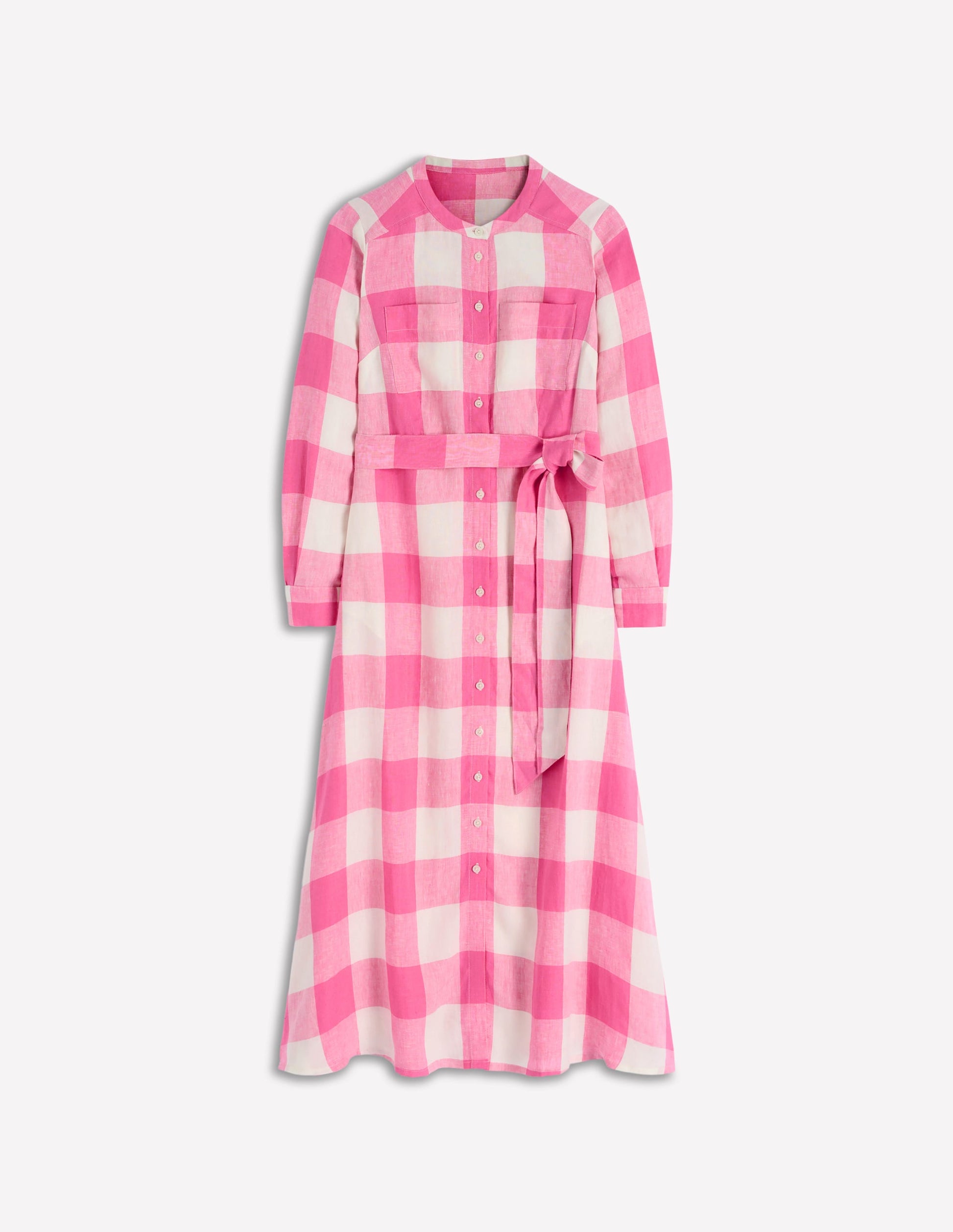 Mollie Linen Shirt Dress-Pink Punch Gingham-6