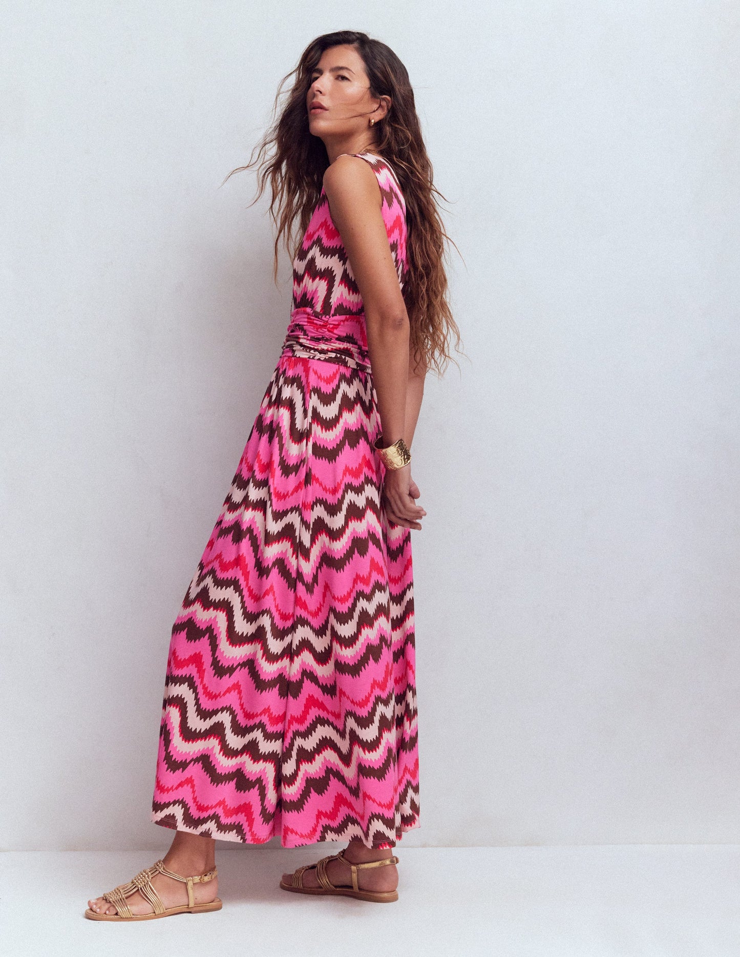 Elodie Jersey Maxi Dress-Pink Punch, Zig Zag Wave