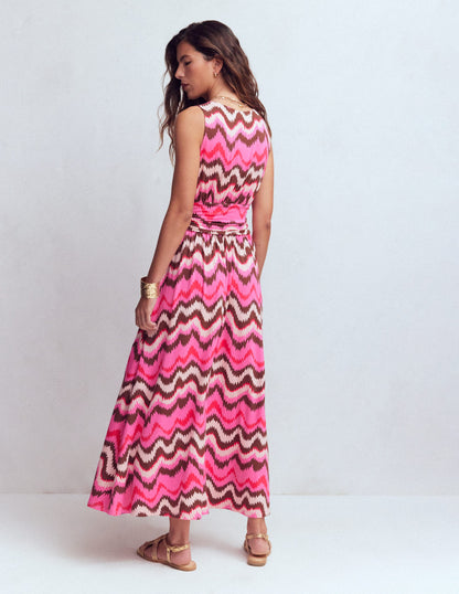Elodie Jersey Maxi Dress-Pink Punch, Zig Zag Wave-5