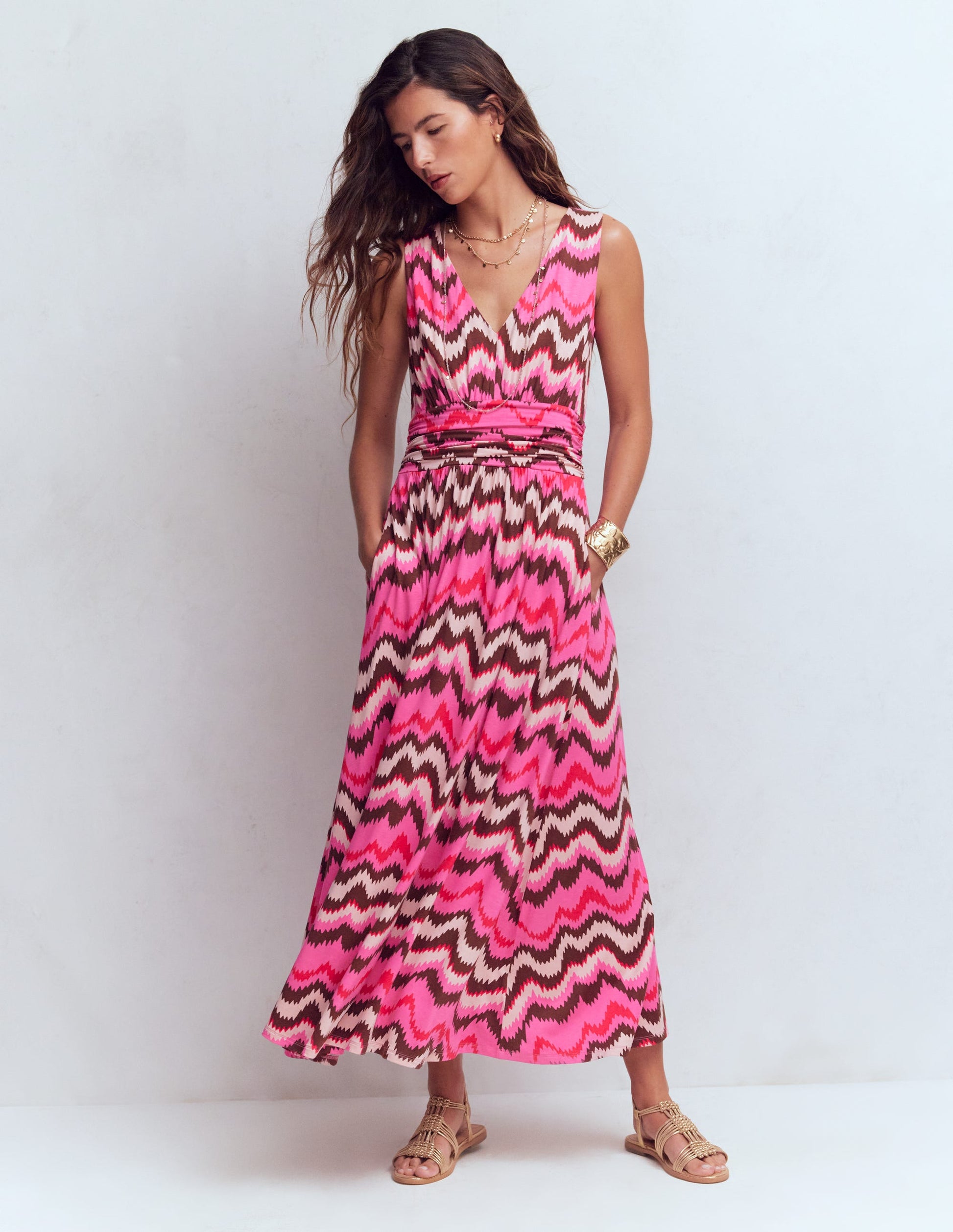 Elodie Jersey Maxi Dress-Pink Punch, Zig Zag Wave-1