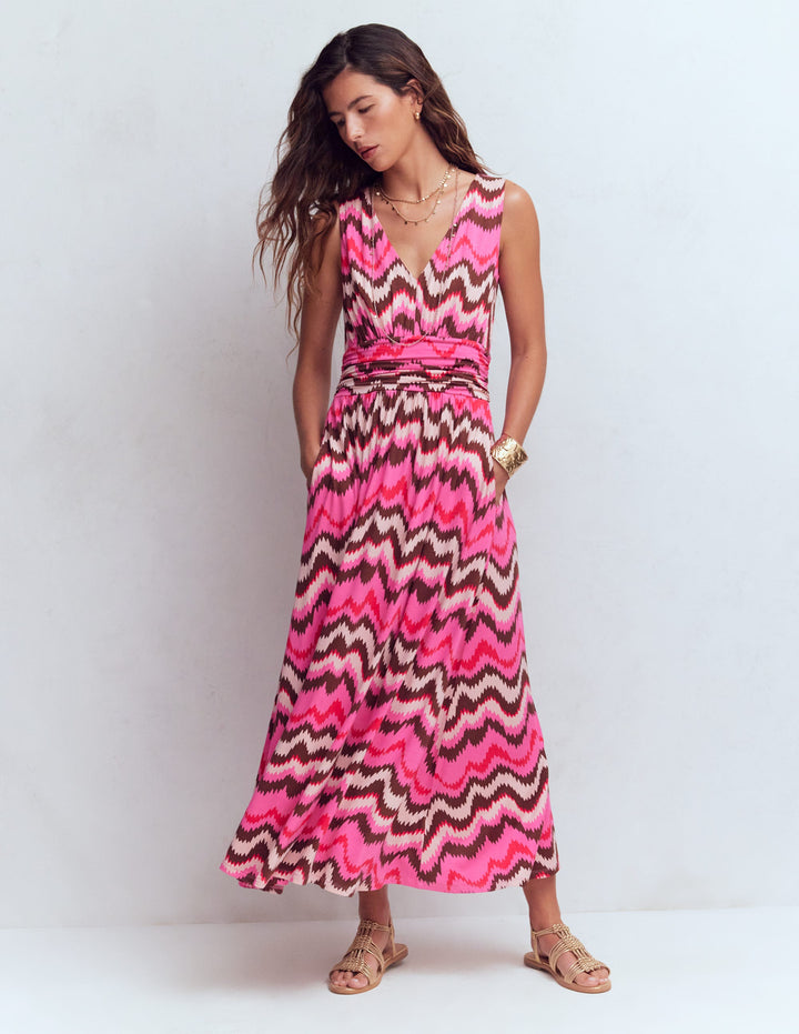 Elodie Jersey Maxi Dress-Pink Punch, Zig Zag Wave