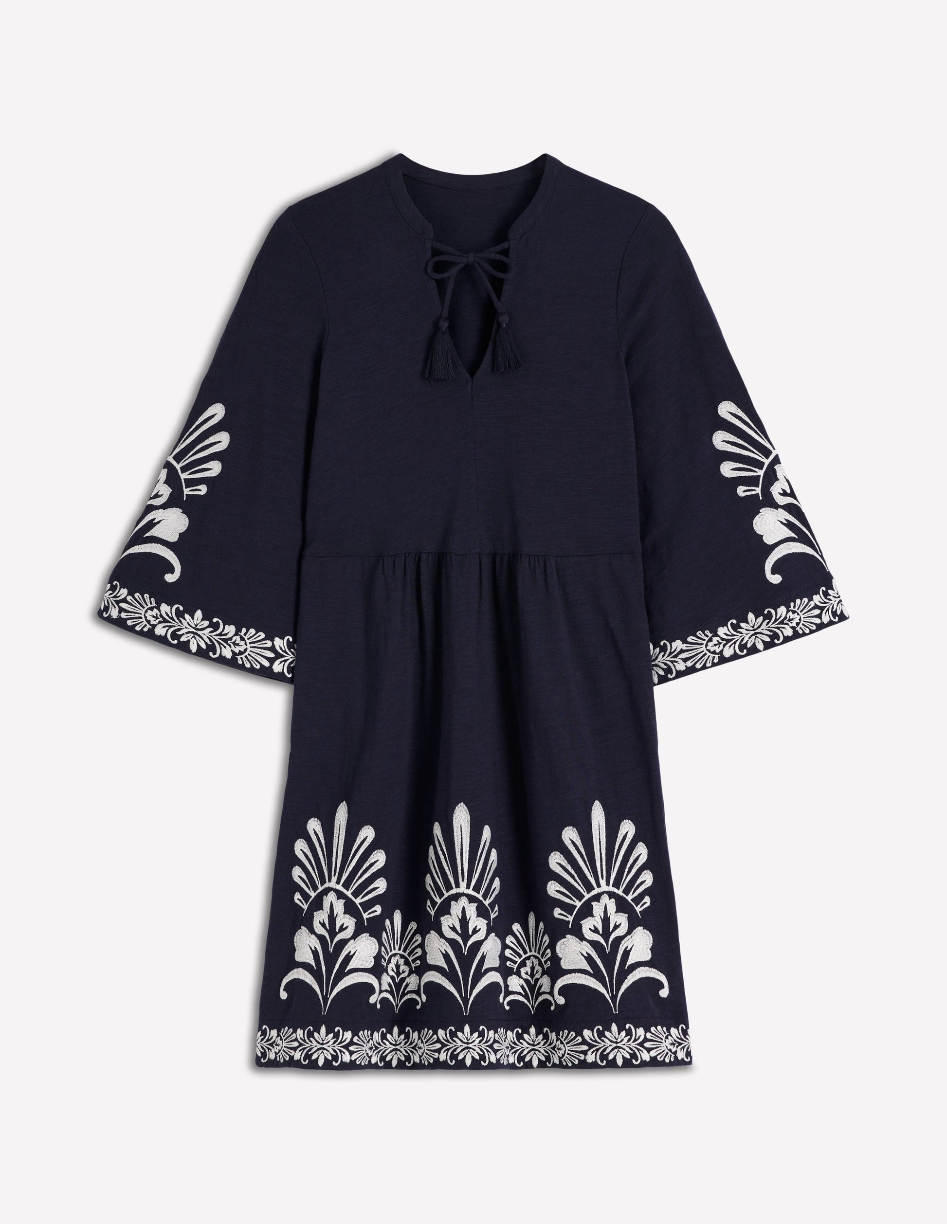 Short Kaftan Jersey Dress-Navy Embroidered-5