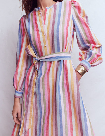 Ava Linen Blend Midi Dress-Pink, Green, Purple Multi-2