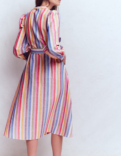 Ava Linen Blend Midi Dress-Pink, Green, Purple Multi-3