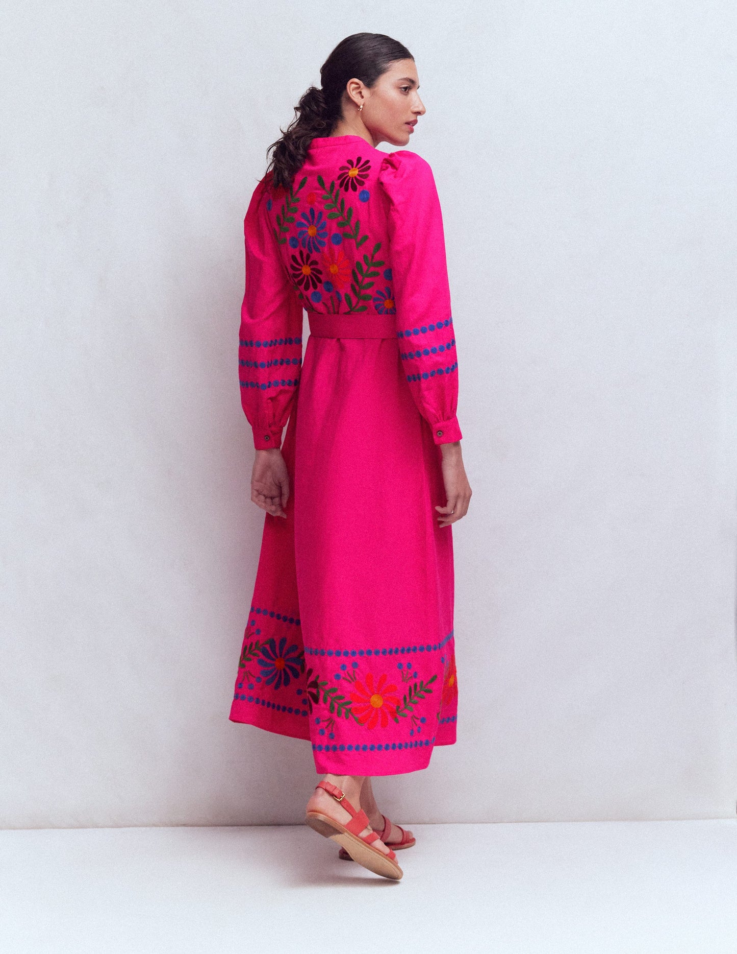 Ava Linen Blend Midi Dress-Multi Embroidery