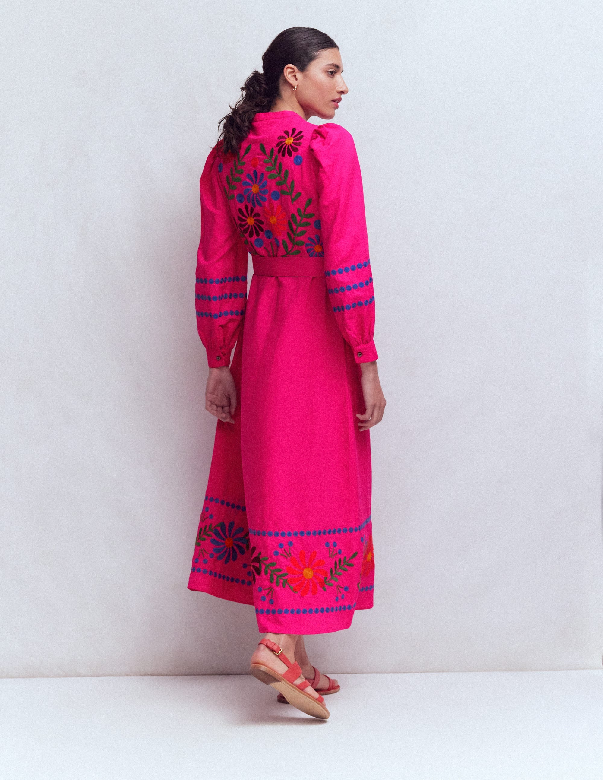 Ava Linen Blend Midi Dress-Multi Embroidery - Image 3