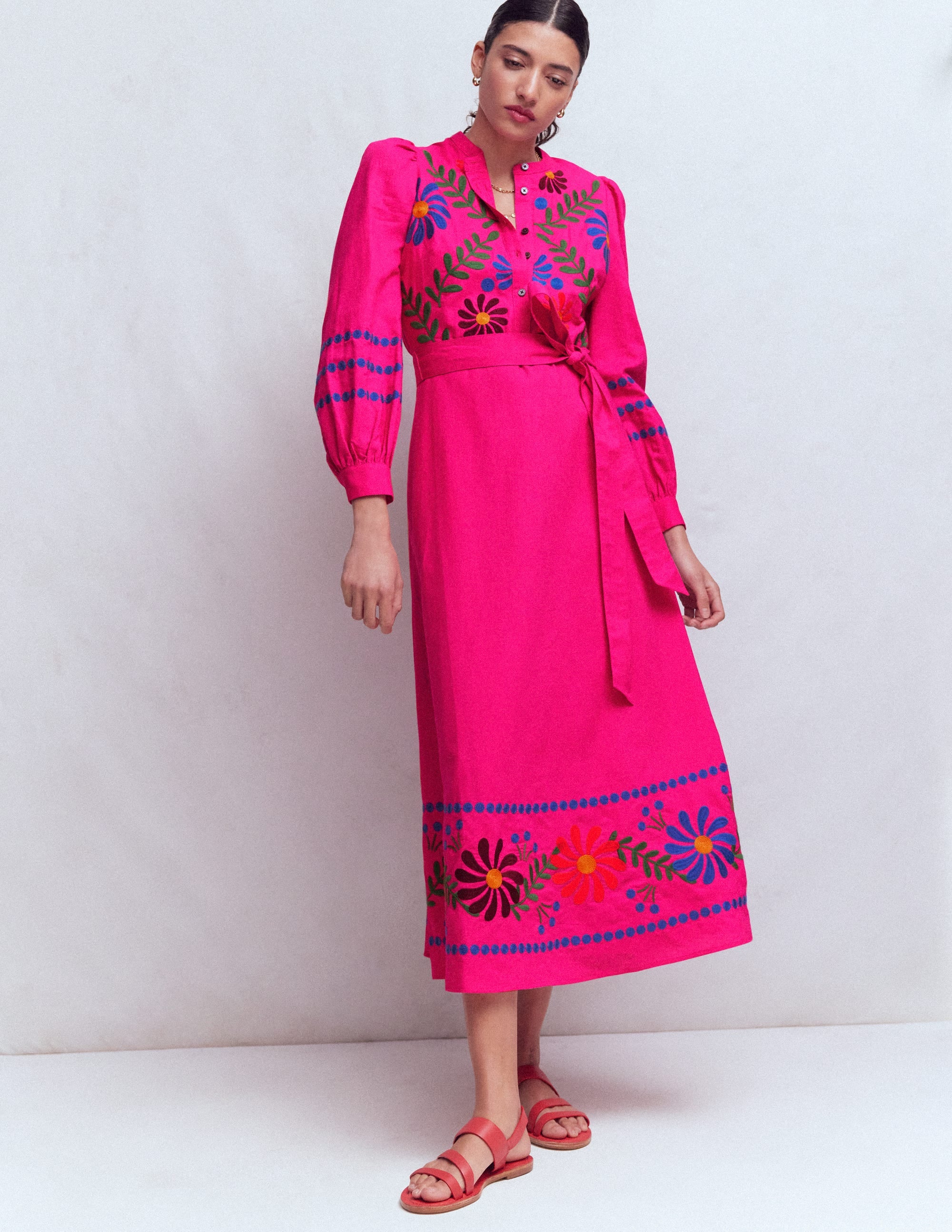 Ava Linen Blend Midi Dress-Multi Embroidery - Image 4