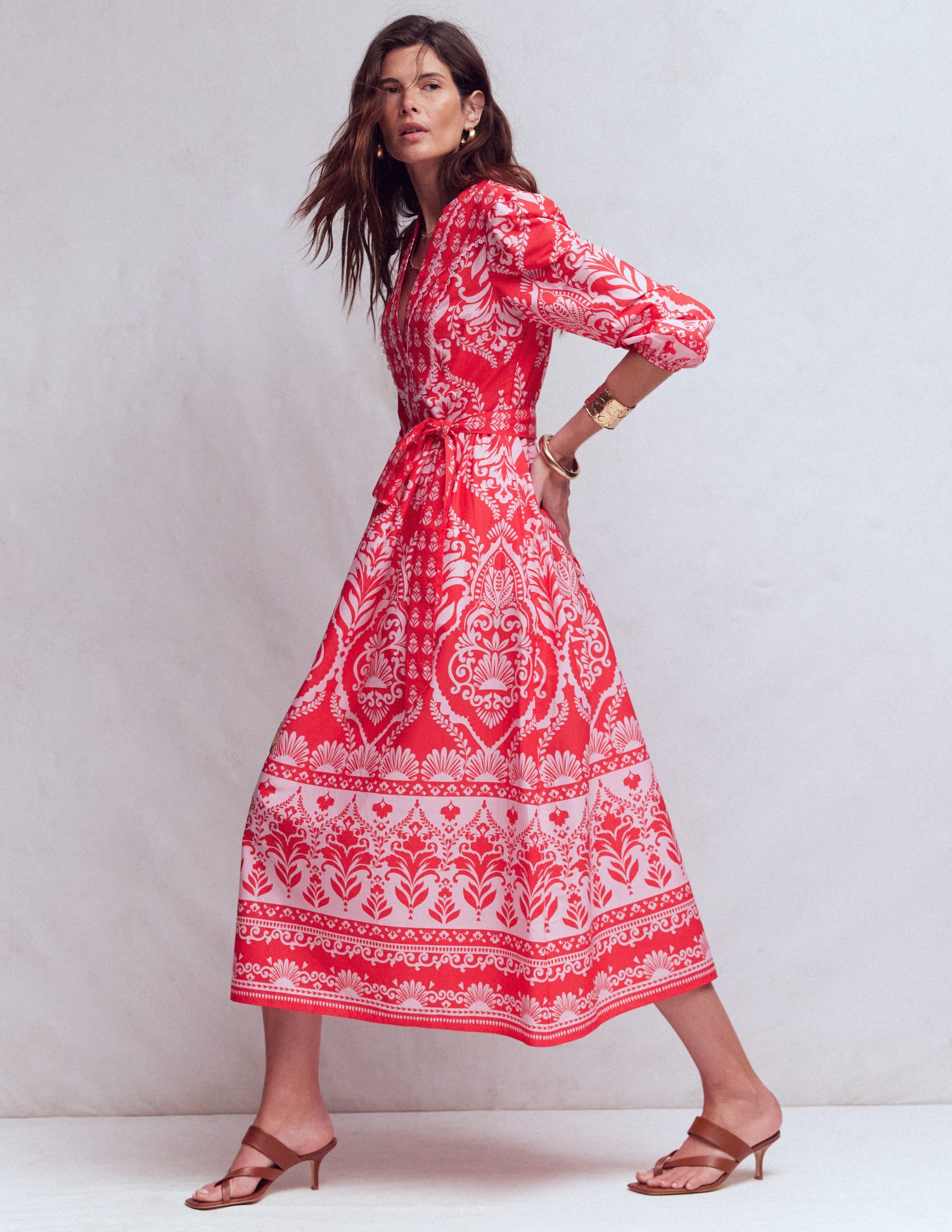 Cary Cotton Midi Dress-Red Ornamental Garden Mono - Image 1