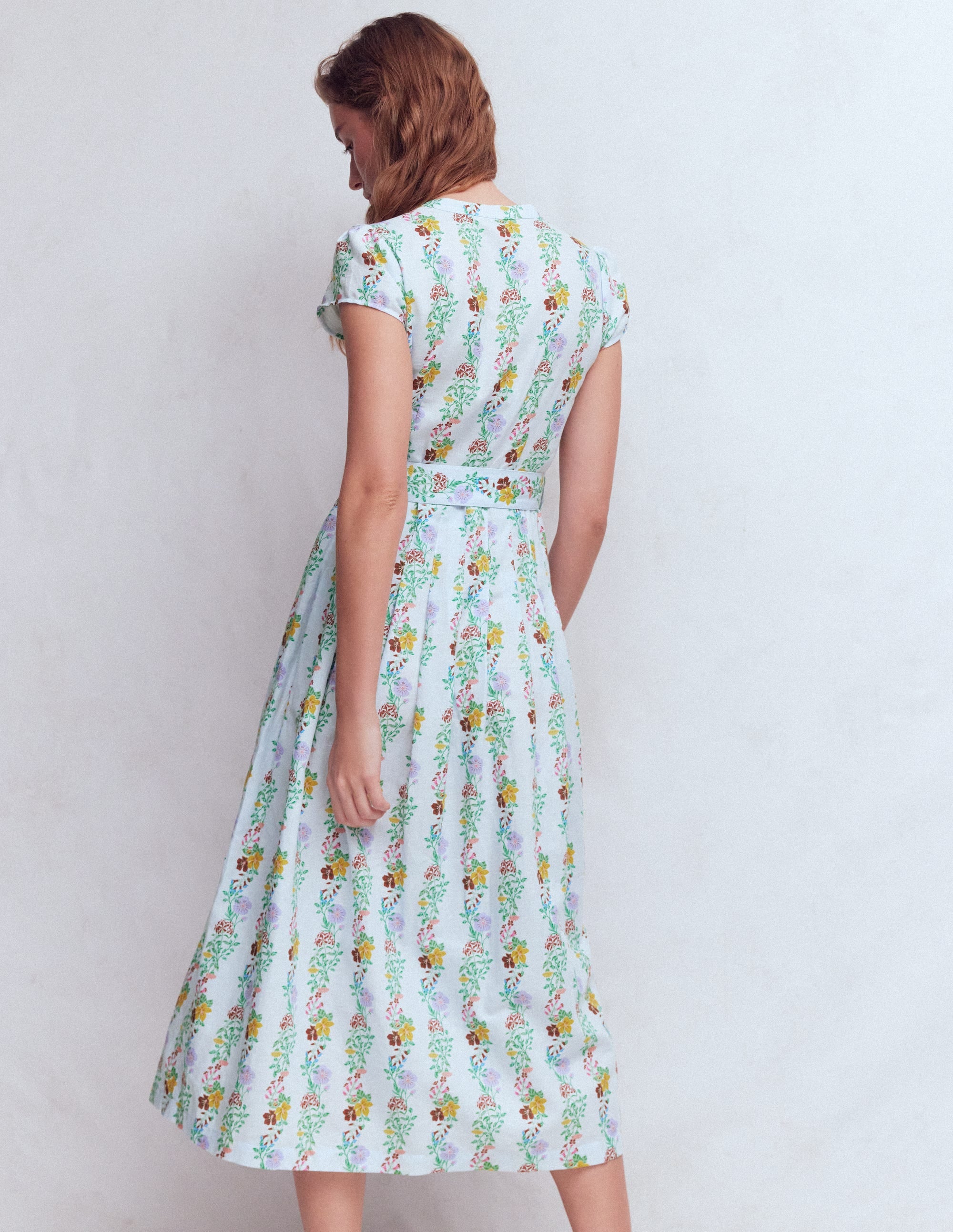 Arabella Linen Blend Dress-Ice Cube Blue, Blossom Trail - Image 5