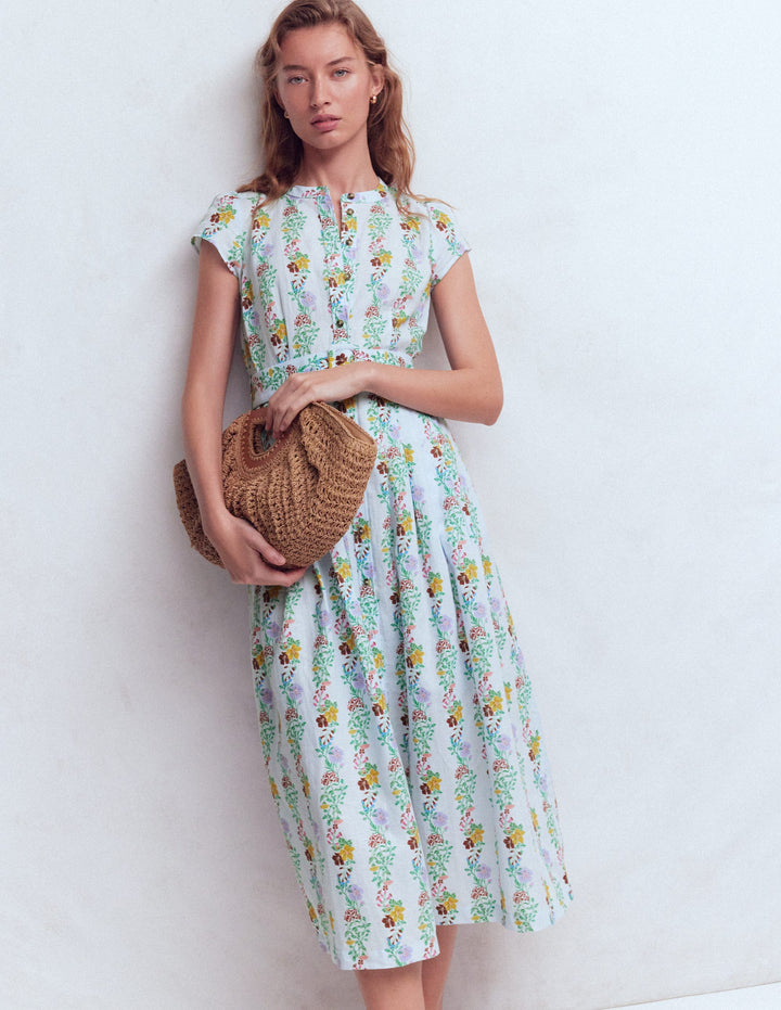 Arabella Linen Blend Dress-Ice Cube Blue, Blossom Trail
