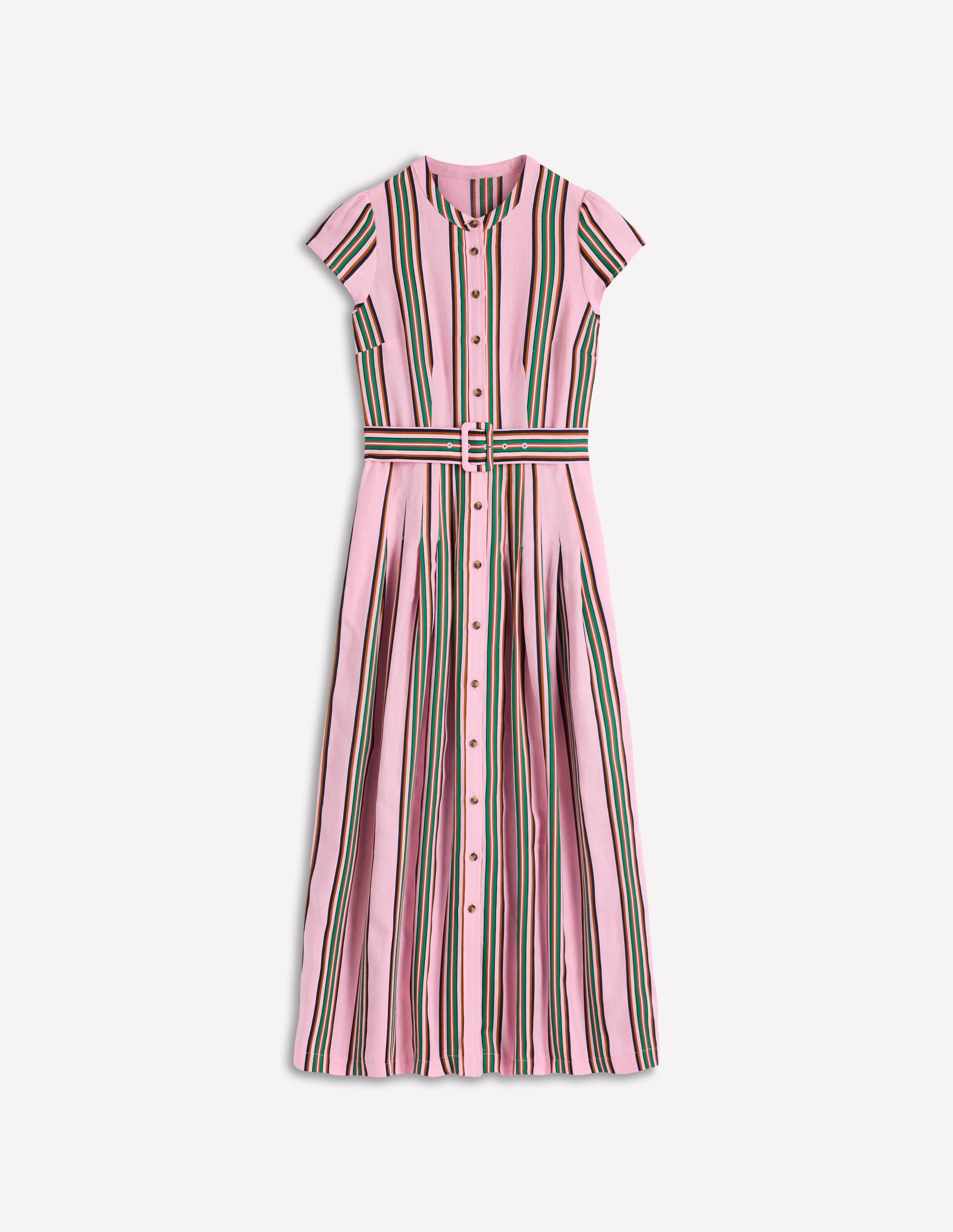 Arabella Linen Blend Dress-Pink, Rich Emerald Stripe - Image 7