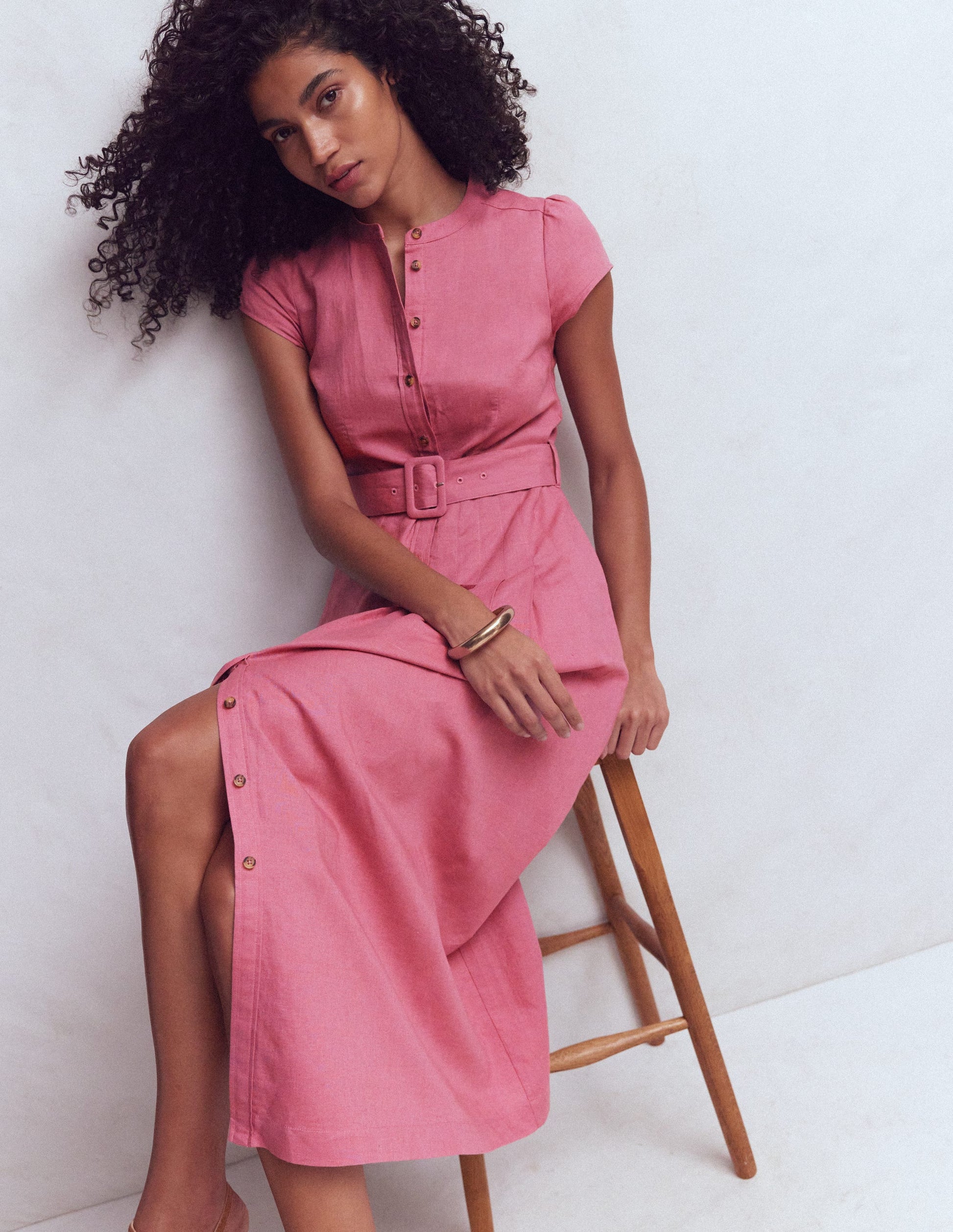 Arabella Linen Blend Dress-Pink Heather | Boden UK Arabella Linen Blend Dress-Pink Heather | Boden UK