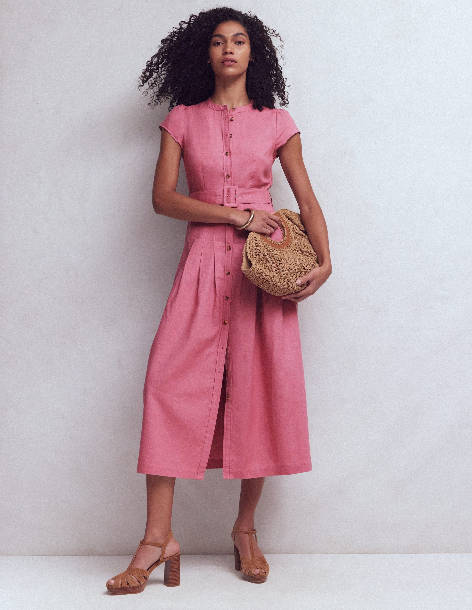 Arabella Linen Blend Dress-Pink Heather-4