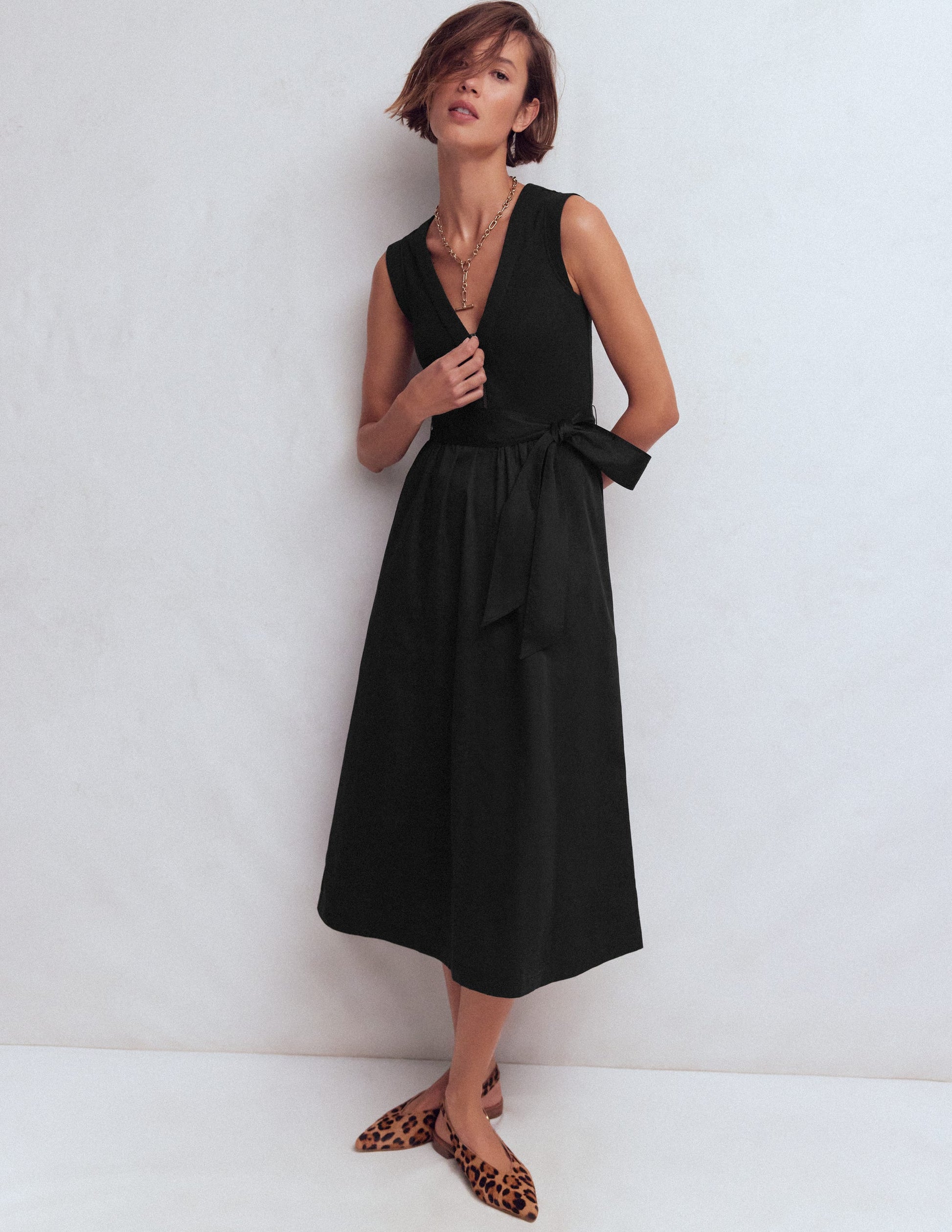 Zip-front Mix Media Dress-Black-1