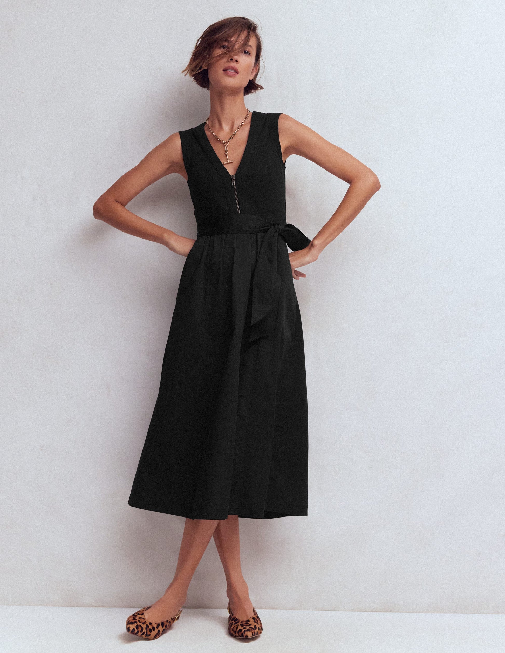 Zip-front Mix Media Dress-Black-4