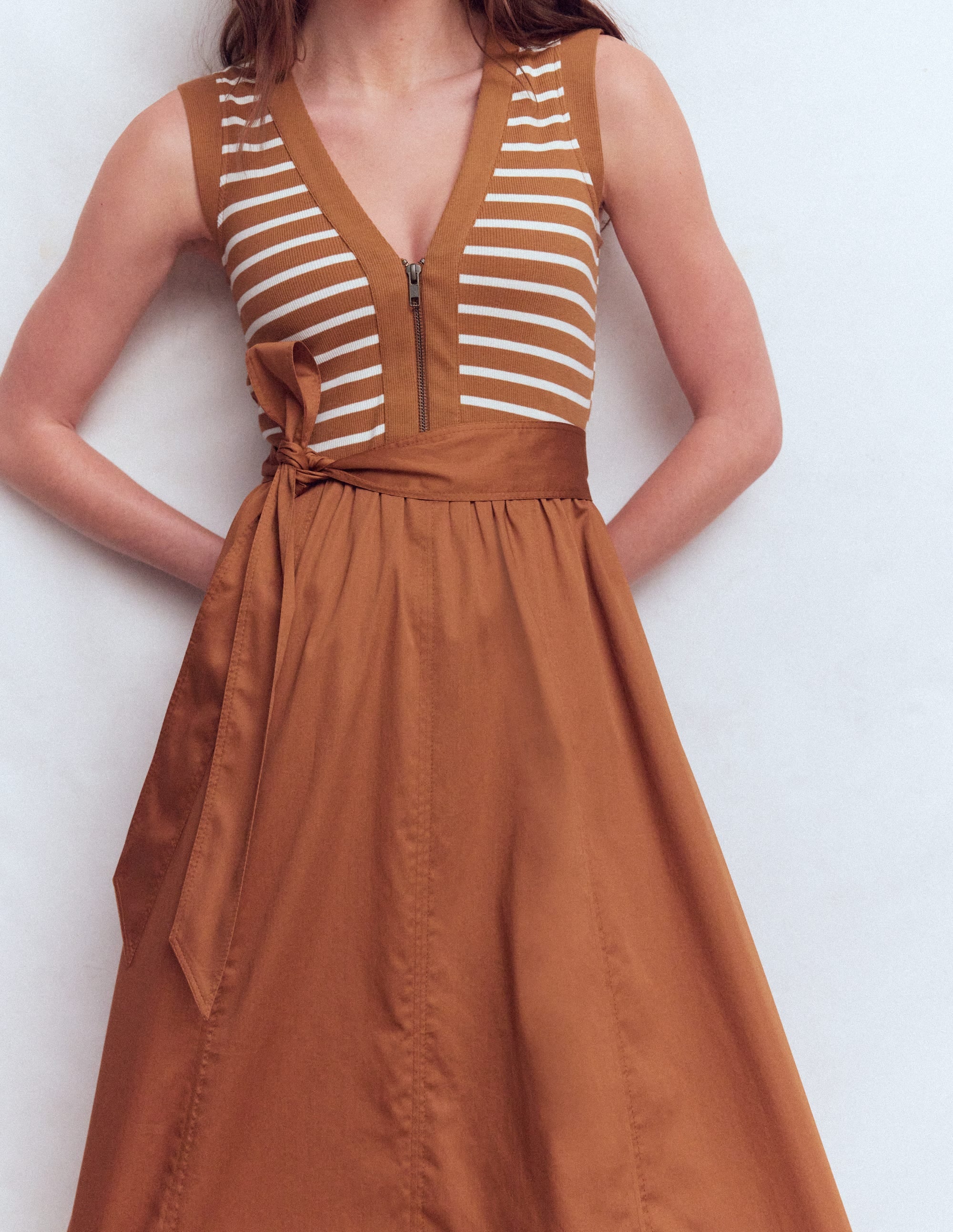 Zip - front Mix Media Dress - Ginger and Ivory Stripe | Boden UK