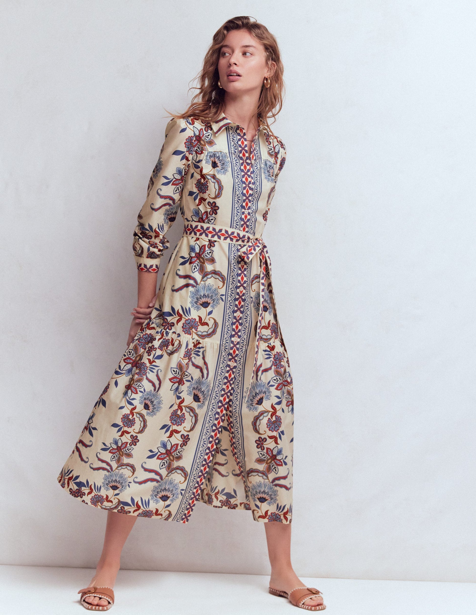 Ellie Cotton Maxi Shirt Dress-Elegant Blossom Placement-7
