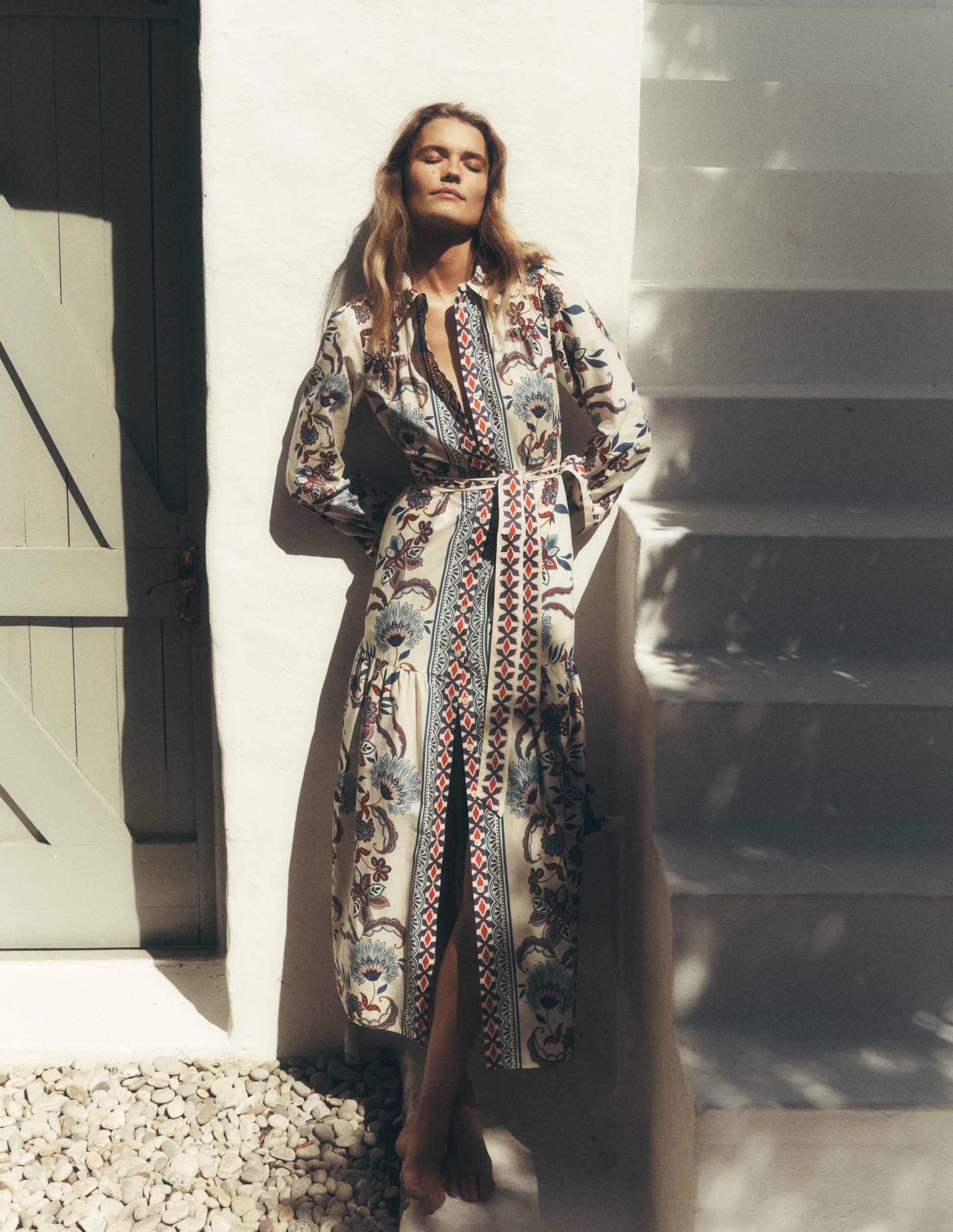 Ellie Cotton Maxi Shirt Dress-Elegant Blossom Placement-1