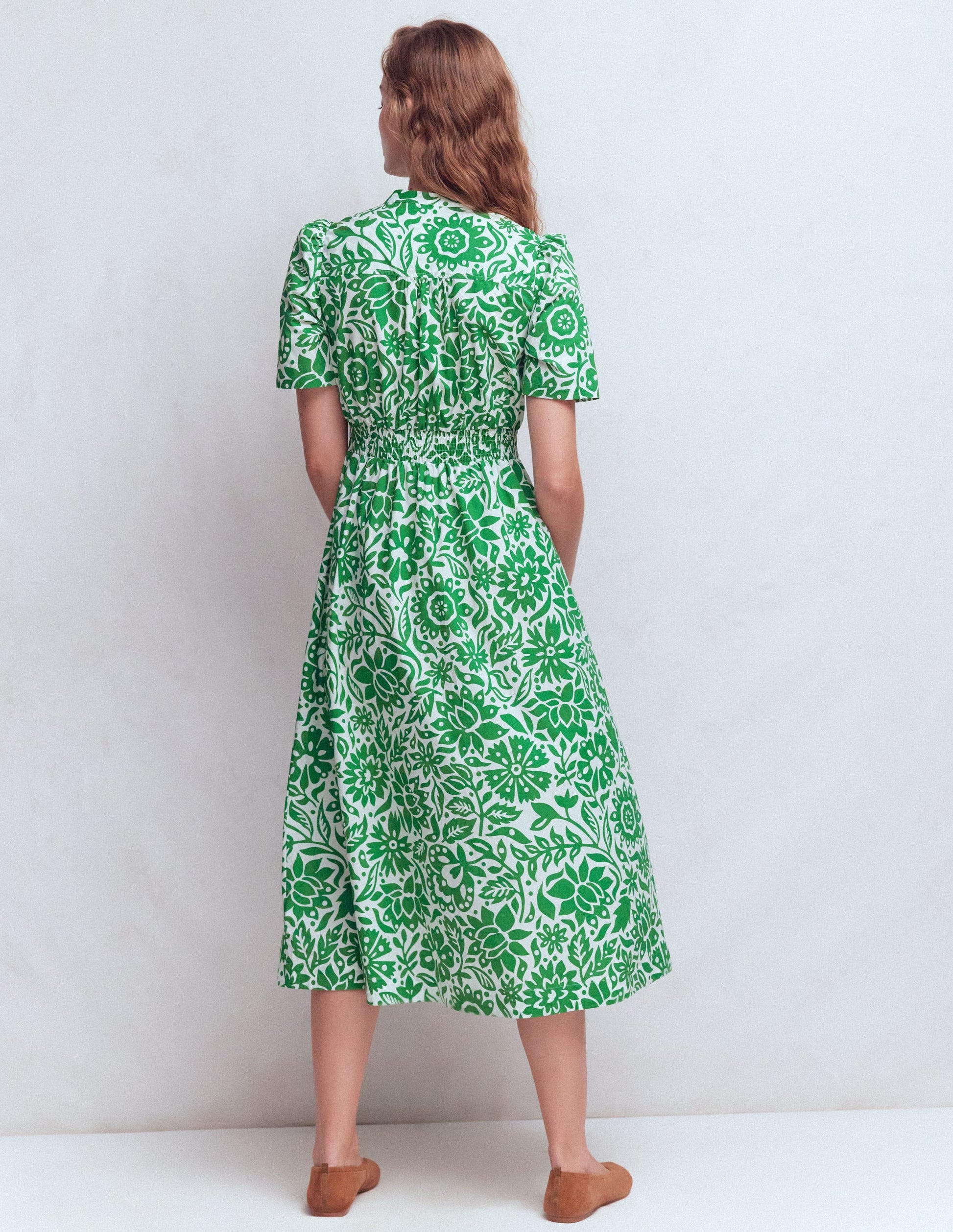 Ivy Cotton Midi Dress-Verdant Green, Meadow Scatter-3