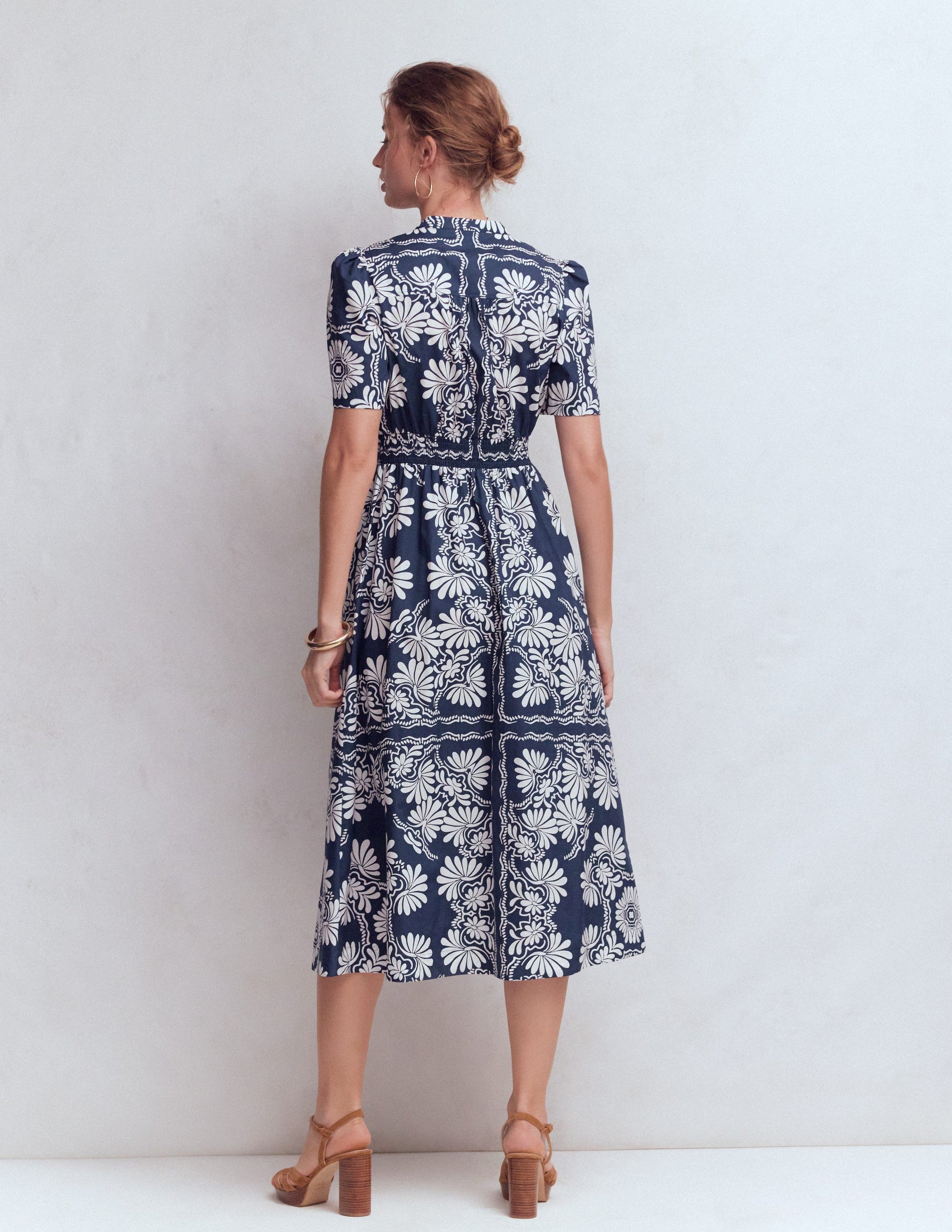 Ivy Cotton Midi Dress-French Navy Botanical Charm-3