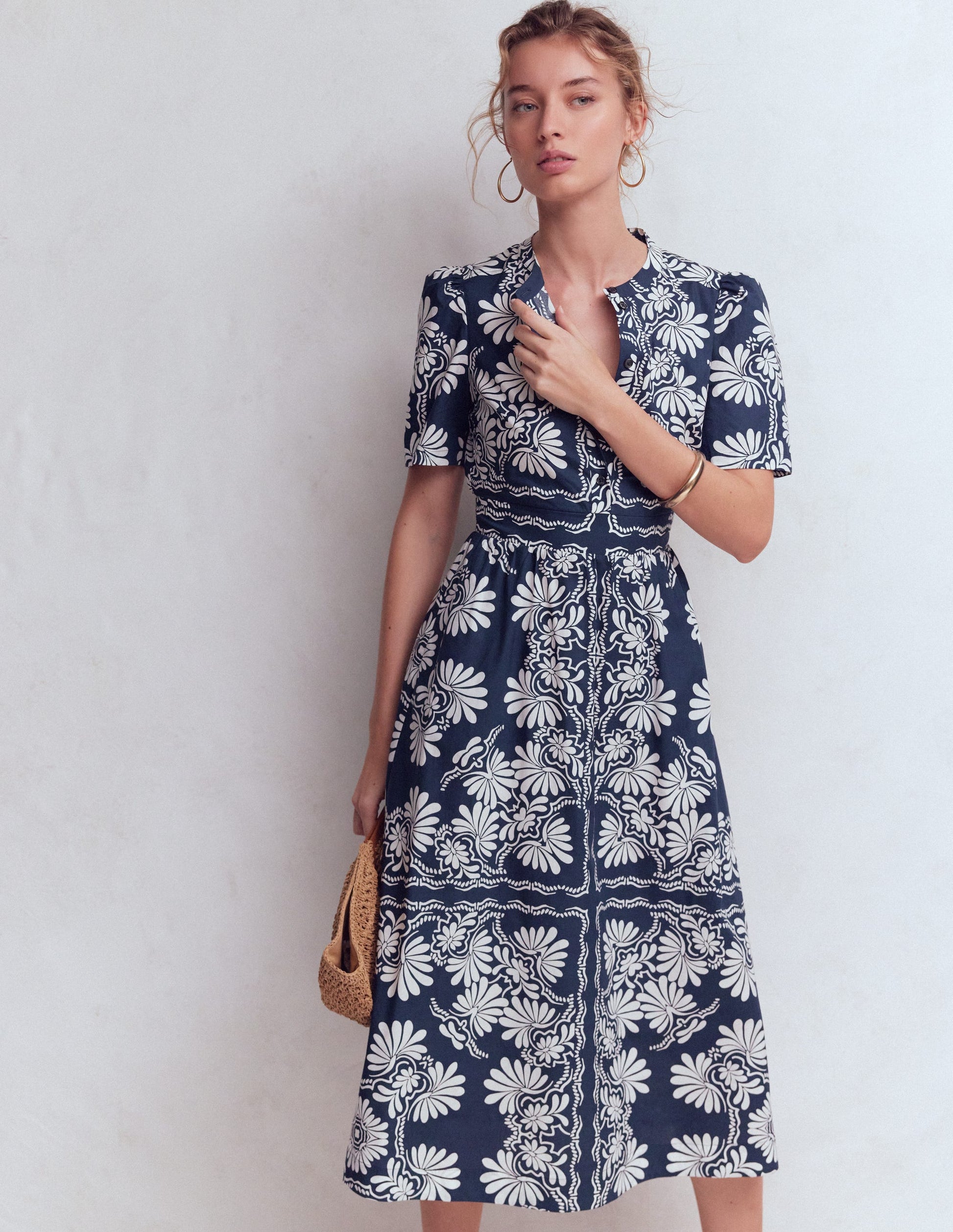Ivy Cotton Midi Dress-French Navy Botanical Charm-4