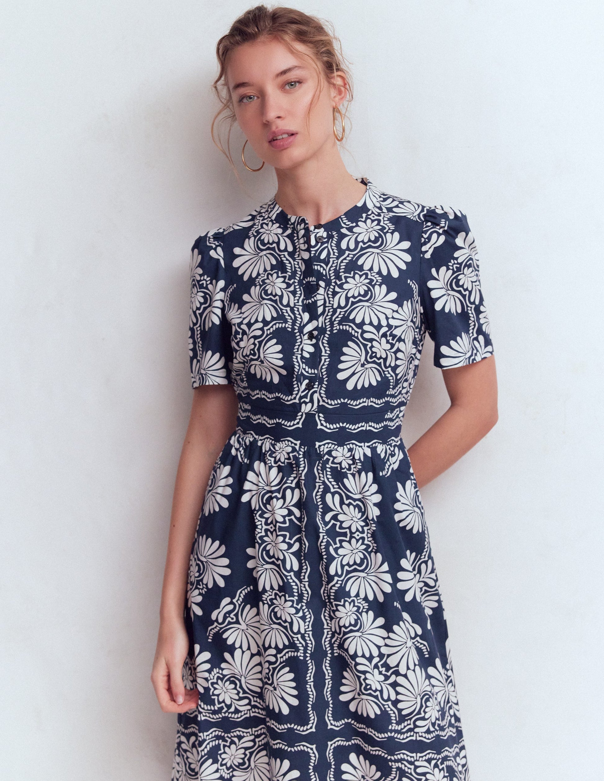 Ivy Cotton Midi Dress-French Navy Botanical Charm-5
