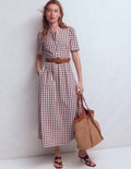 Ivy Placket Cotton Midi Dress-Gingham